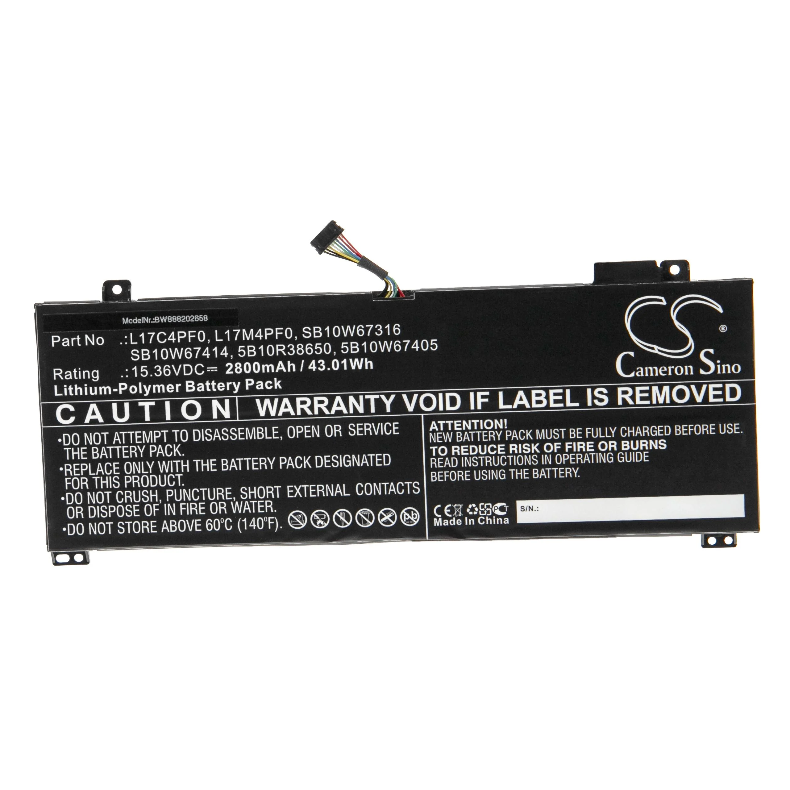 Batterie remplace Lenovo 5B10W67405, 5B10R38650 pour ordinateur portable Lenovo- 2800mAh 15,36V Li-polymère