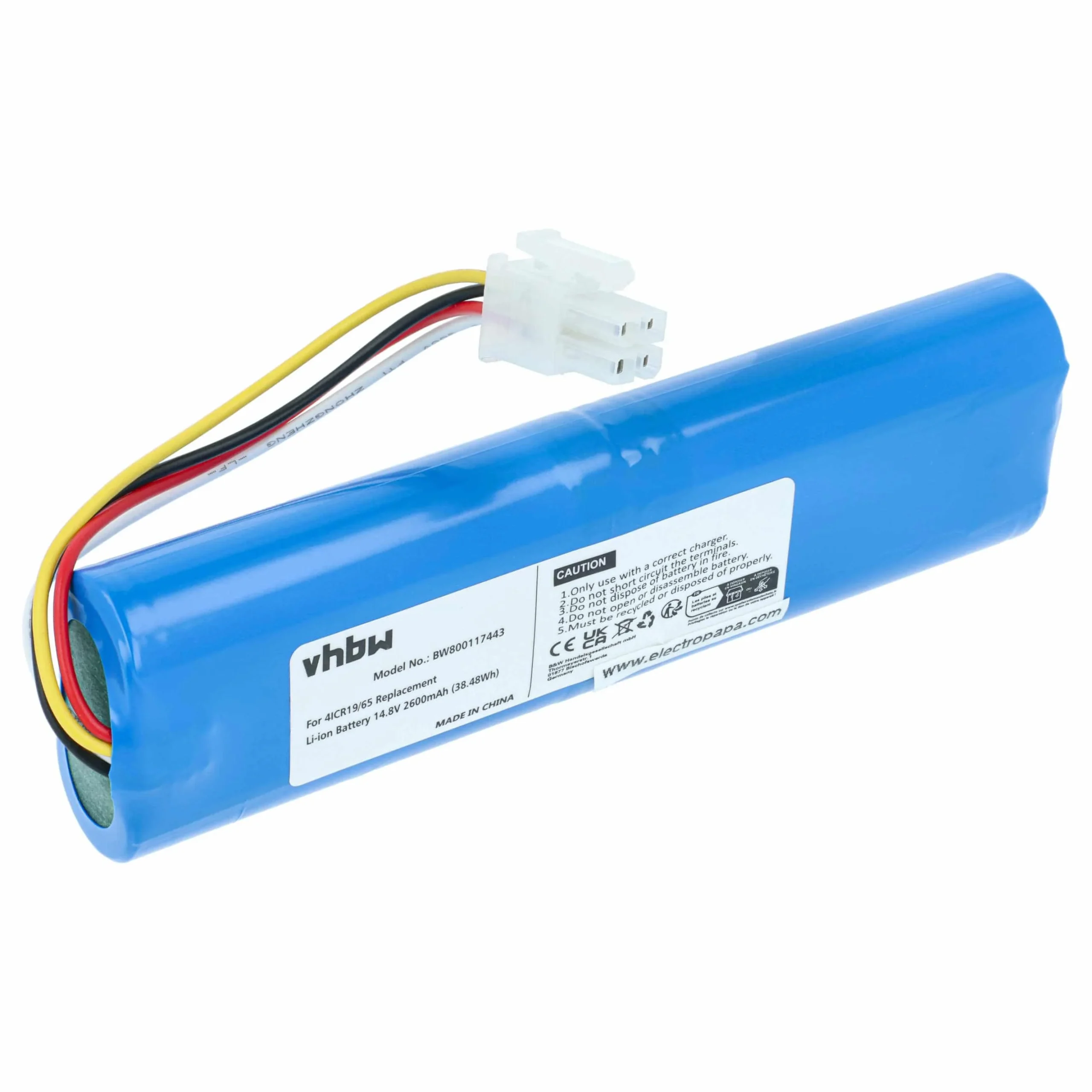 Batterie remplace Philips 4ICR19/65, CP0111/01 pour robot aspirateur Philips - 2600mAh 14,8V Li-ion