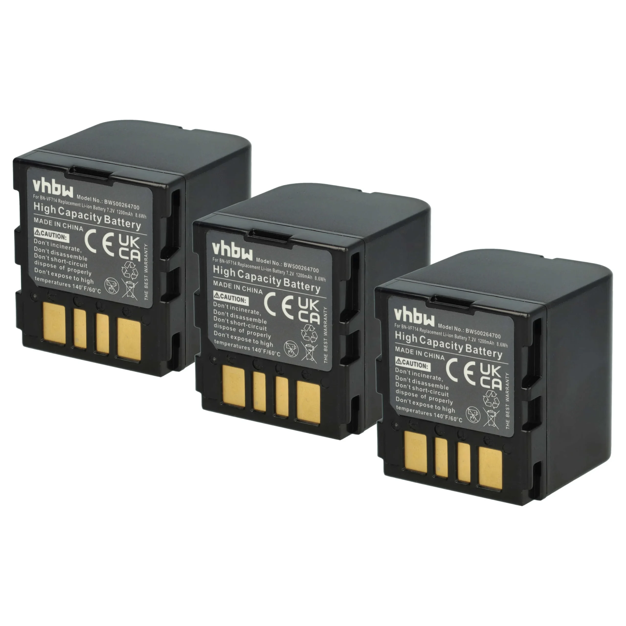 3x Batteries remplace JVC BN-VF714, BN-VF707, BN-VF707U, BN-VF714U pour caméscope JVC- 1200mAh 7,2V Li-ion