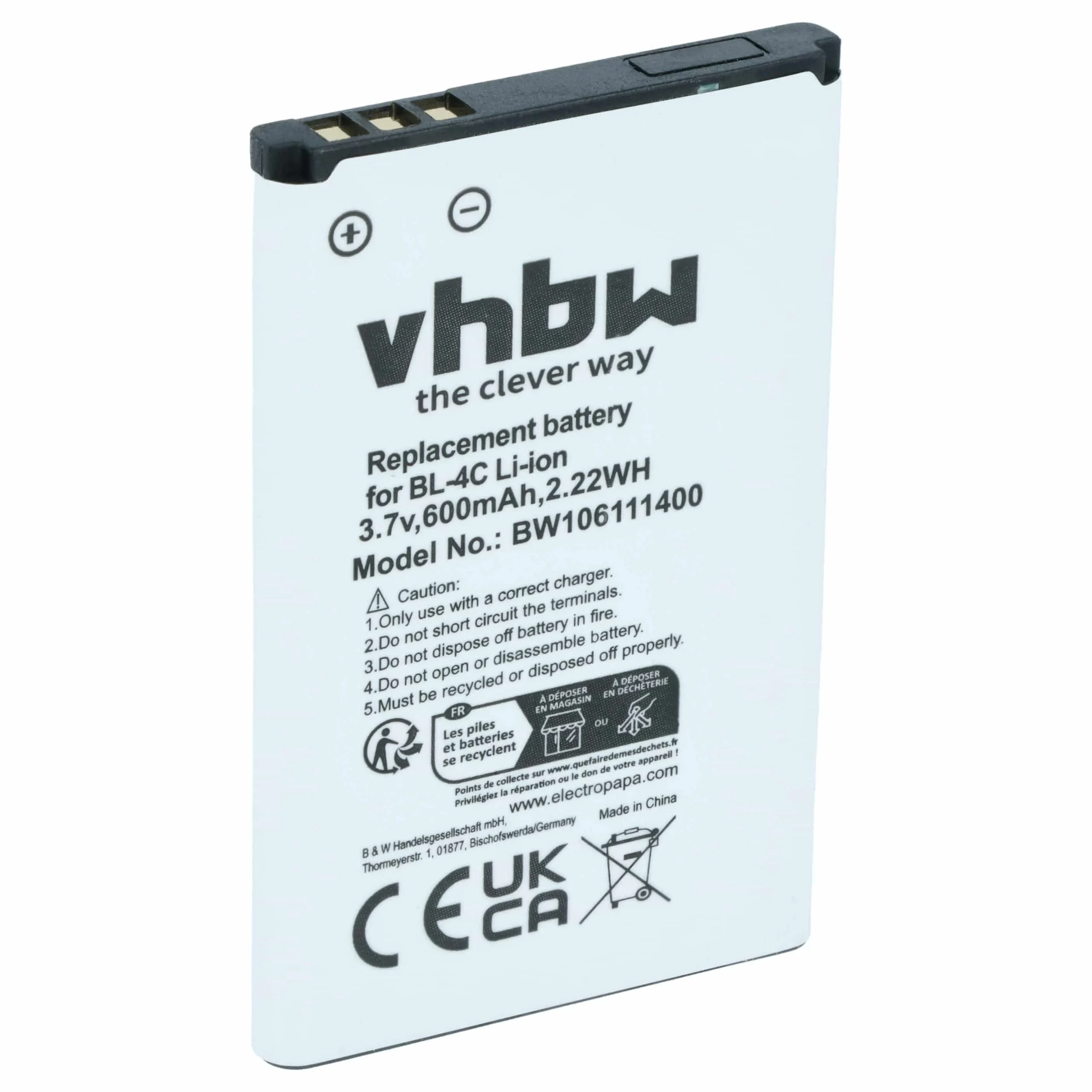 Batterie remplace Bea-fon C140/C240, EU001B, S400 EU001W téléphone portable Hyundai - 600mAh 3,7V Li-ion