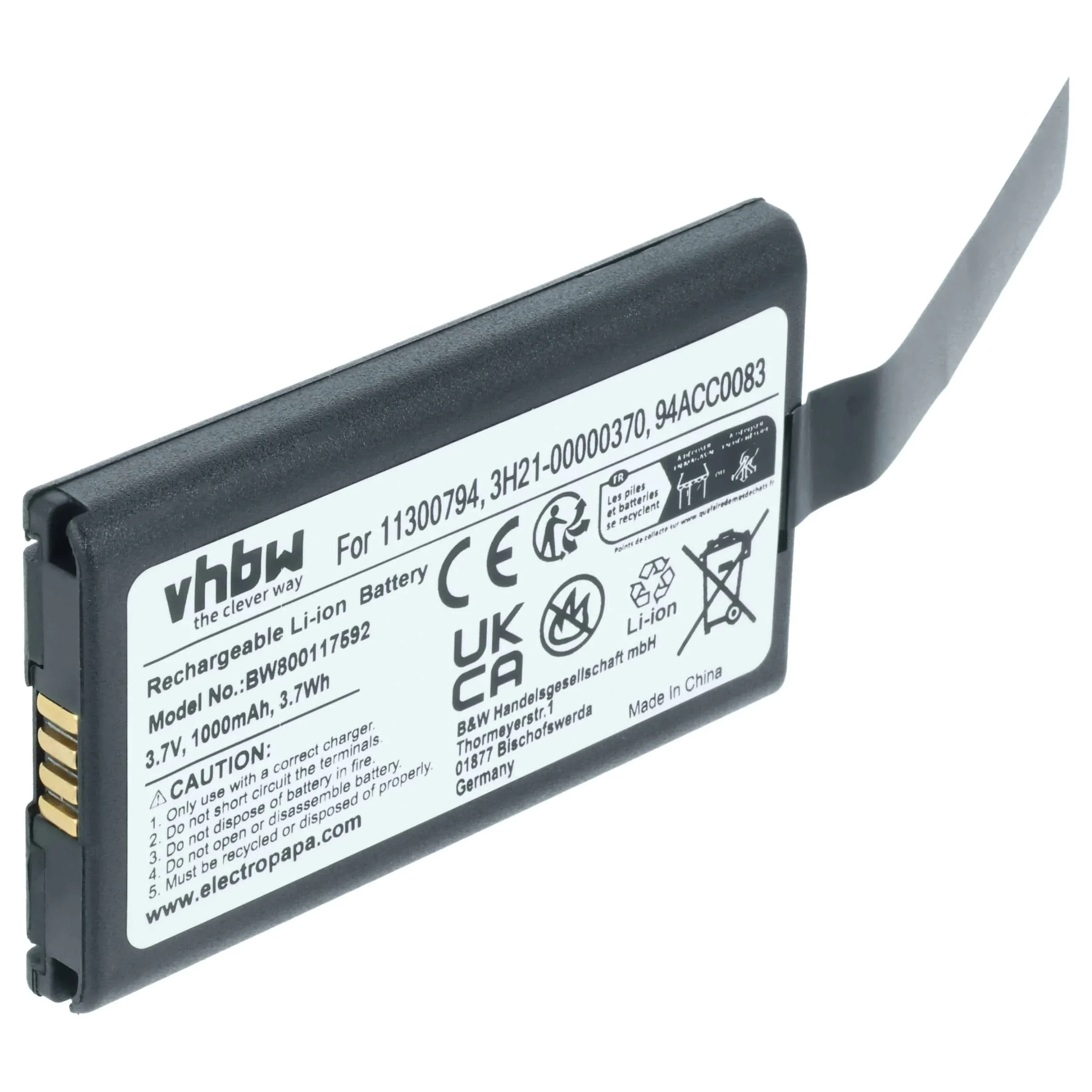 Batterie remplace Datalogic 11300794, 3H21-00000370 pour scanner de code-barre Datalogic - 1000mAh 3,7V