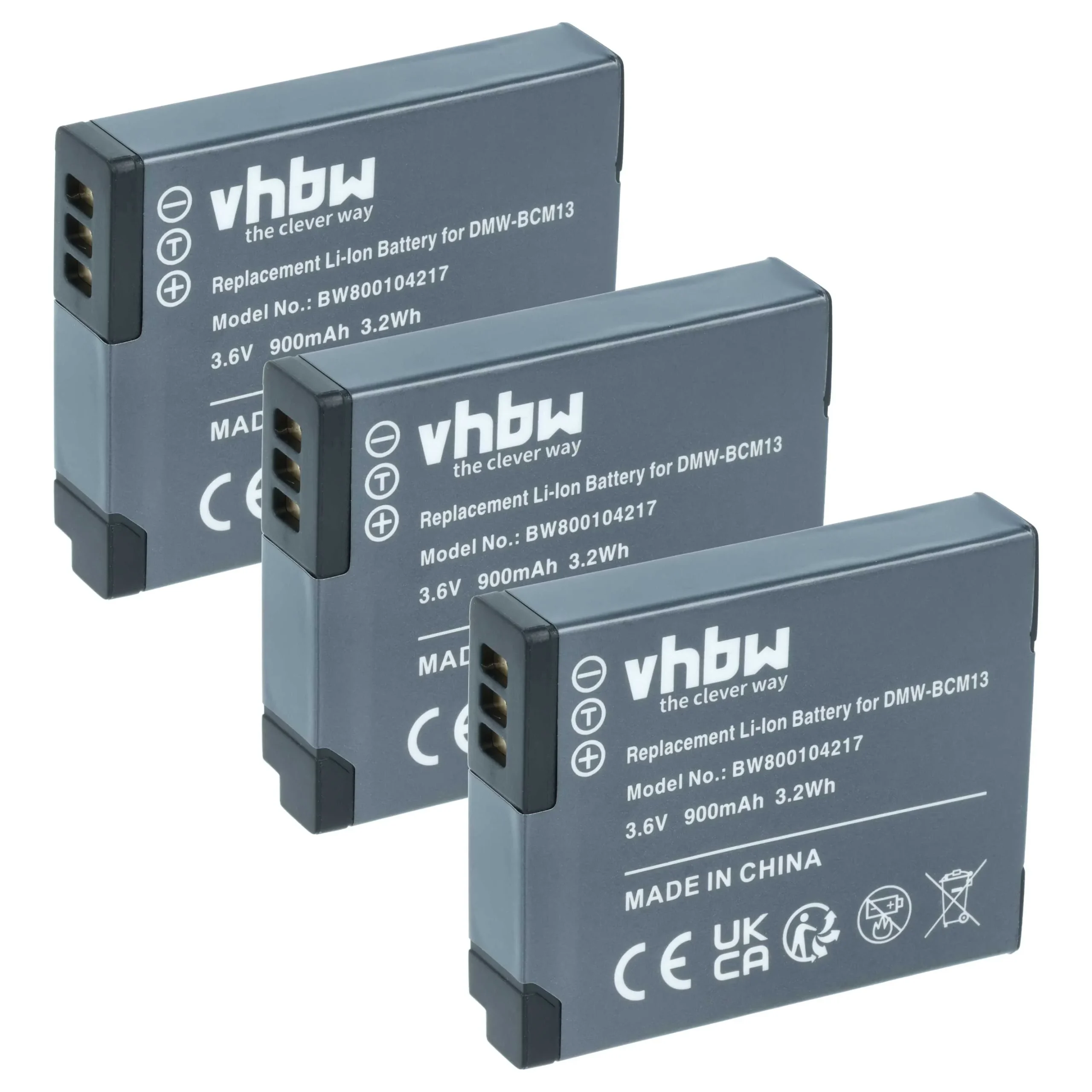 3x Batteries remplace Panasonic DMW-BCM13E, DMW-BCM13 pour appareil photo Panasonic- 900mAh 3,6V Li-ion