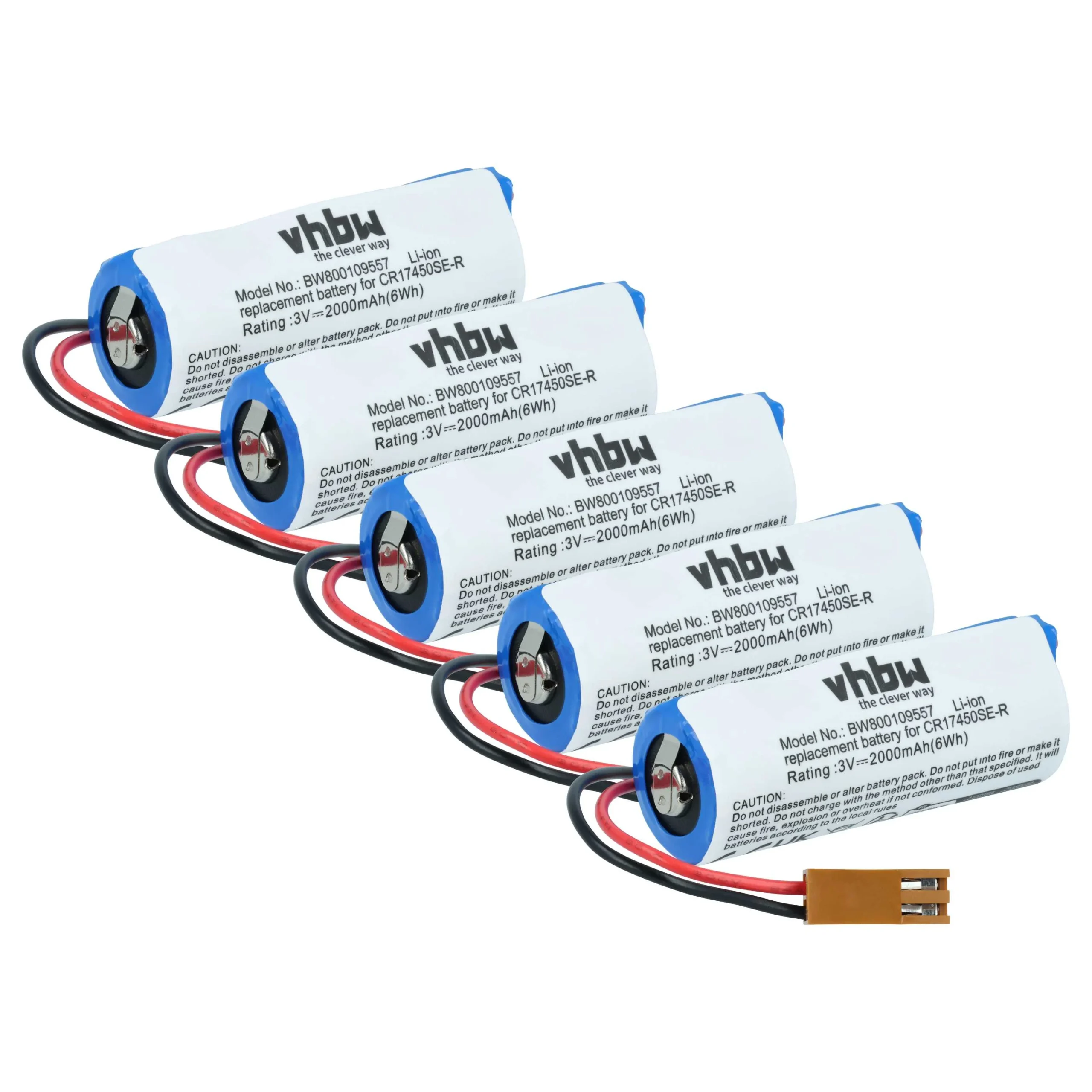 5x Batteries remplace A02B0200K102, A02B-0200-K102, CR17450ER-CX pour unité de contrôle - 2000mAh 3V Li-ion