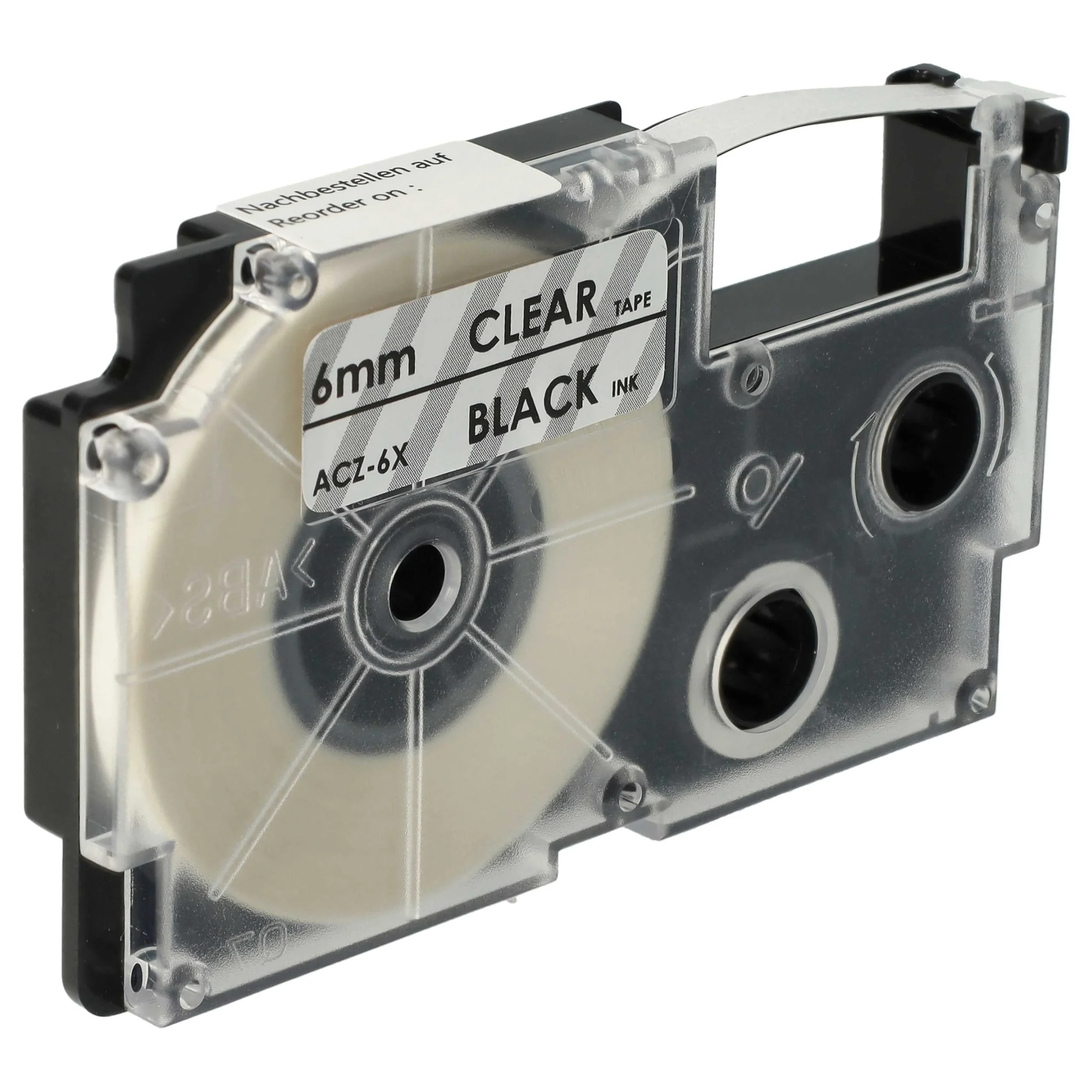 Cassette à ruban remplace Casio XR-6X1, XR-6X - 6mm lettrage Noir ruban Transparent, plastique