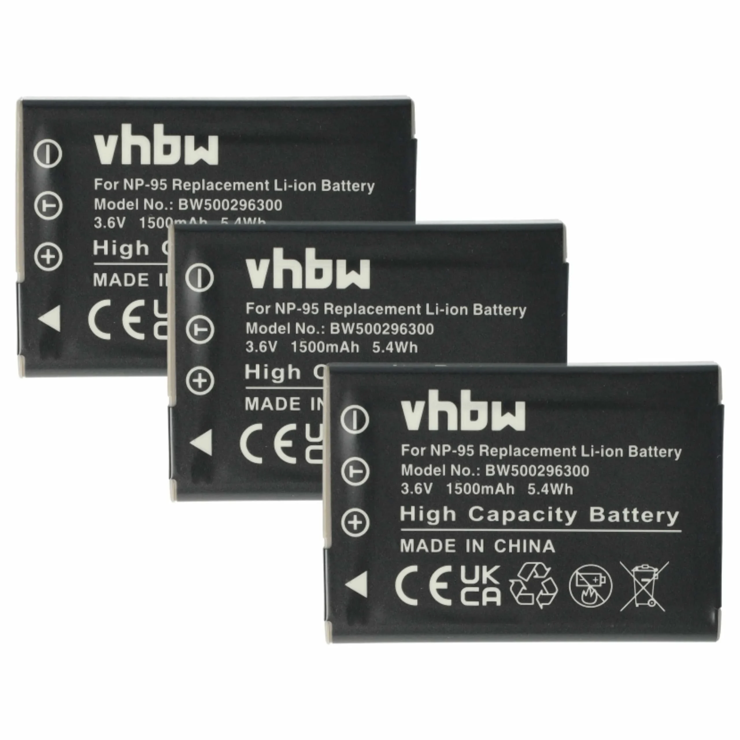 3x Batteries remplace Fujifilm NP-95 pour appareil photo Fujifilm- 1500mAh 3,6V Li-ion
