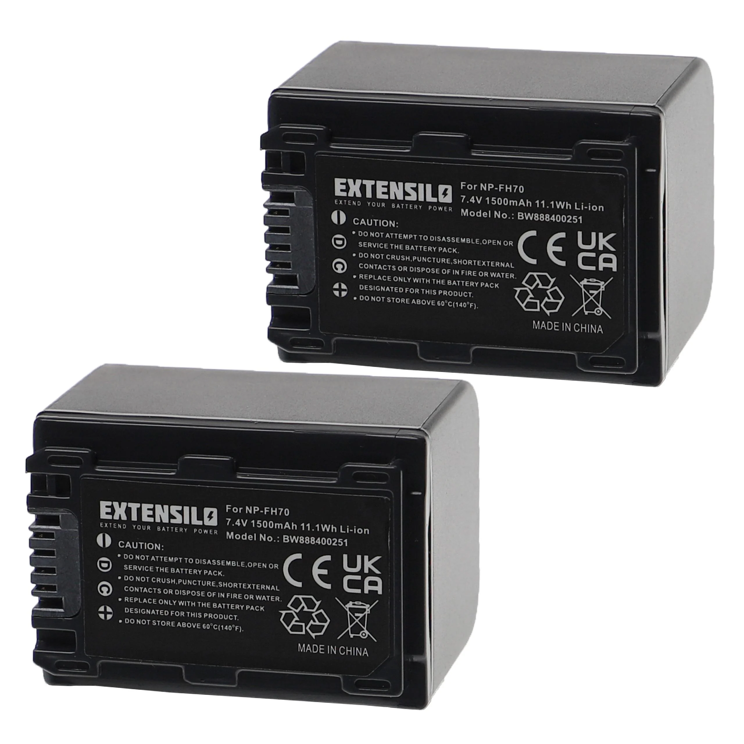 2x Batteries remplace Sony NP-FH70 pour appareil photo Sony- 1500mAh 7,4V Li-ion