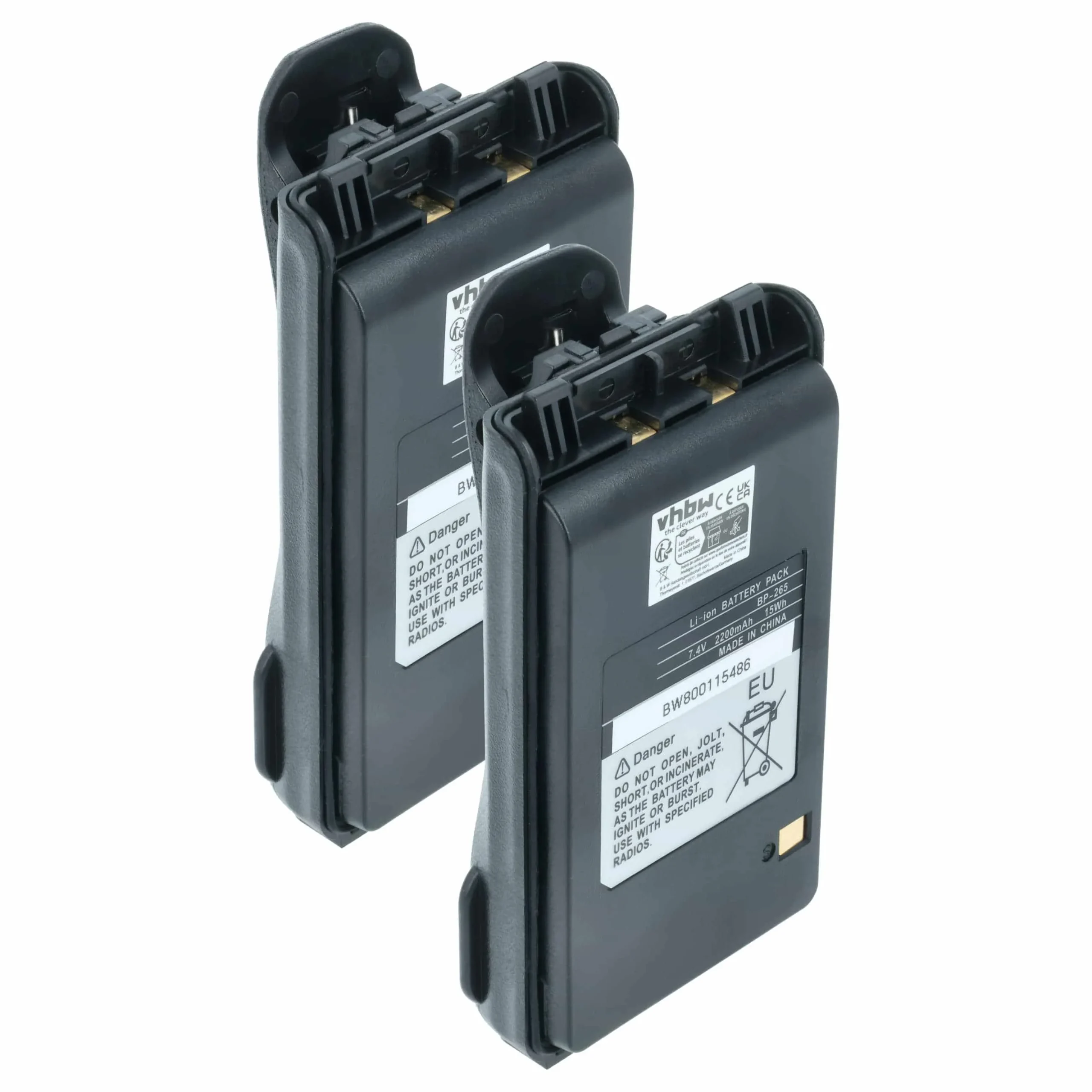 2x Batteries remplace Icom BP-265LI, BP-265 pour radio talkie-walkie Icom- 2200mAh 7,4V Li-ion