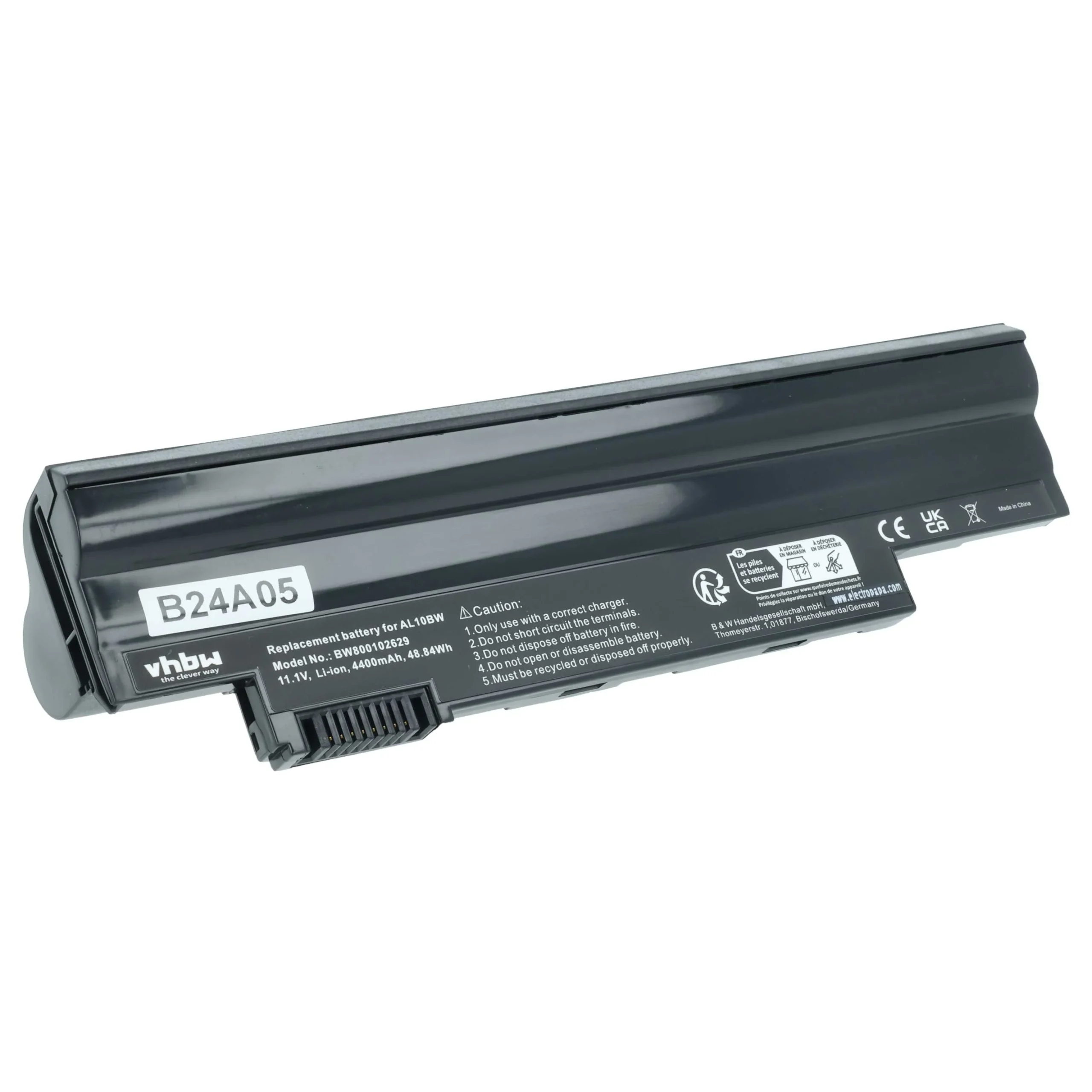 Batterie pour ordinateur portable Acer Aspire One D255, D257, D260, D270- 4400mAh 11,1V Li-ion, noir