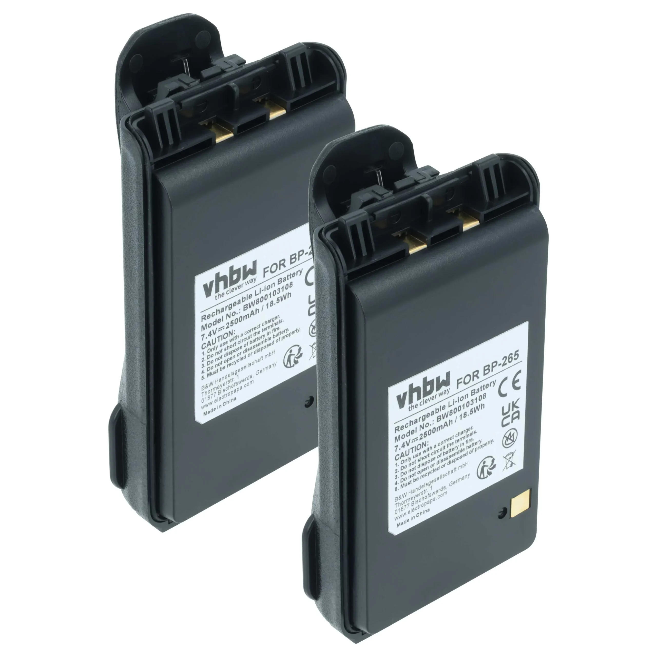 2x Batteries remplace Icom BP-265LI, BP-265 pour radio talkie-walkie Icom- 2500mAh 7,4V Li-ion