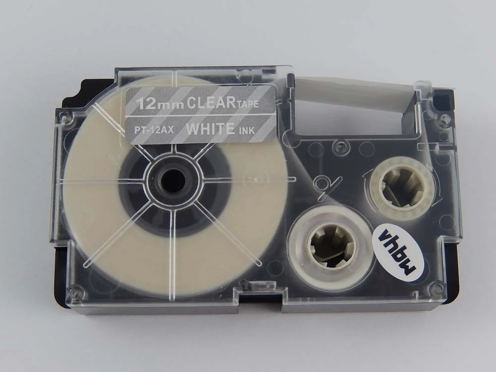Cassette à ruban remplace Casio XR-12AX, XR-12AX1 - 12mm lettrage Blanc ruban Transparent, plastique