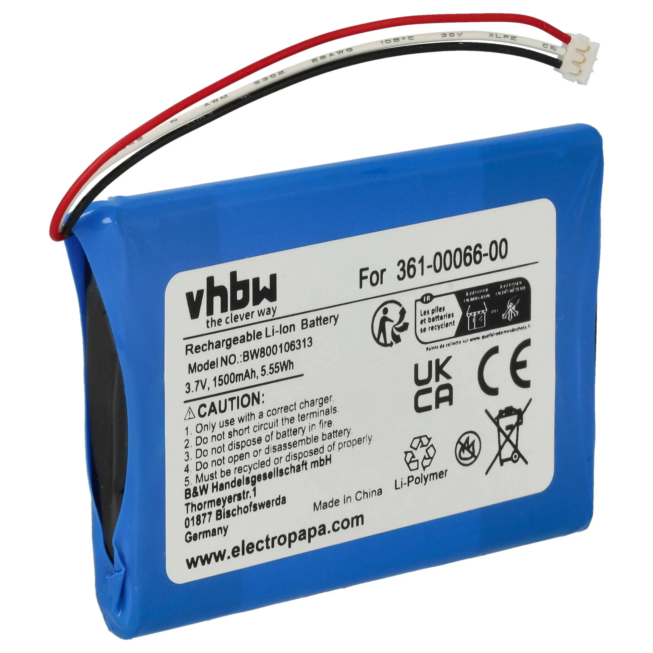 Batterie remplace Garmin 361-00066-00, 361-00066-10 pour navigation GPS Garmin - 1500mAh 3,7V Li-ion