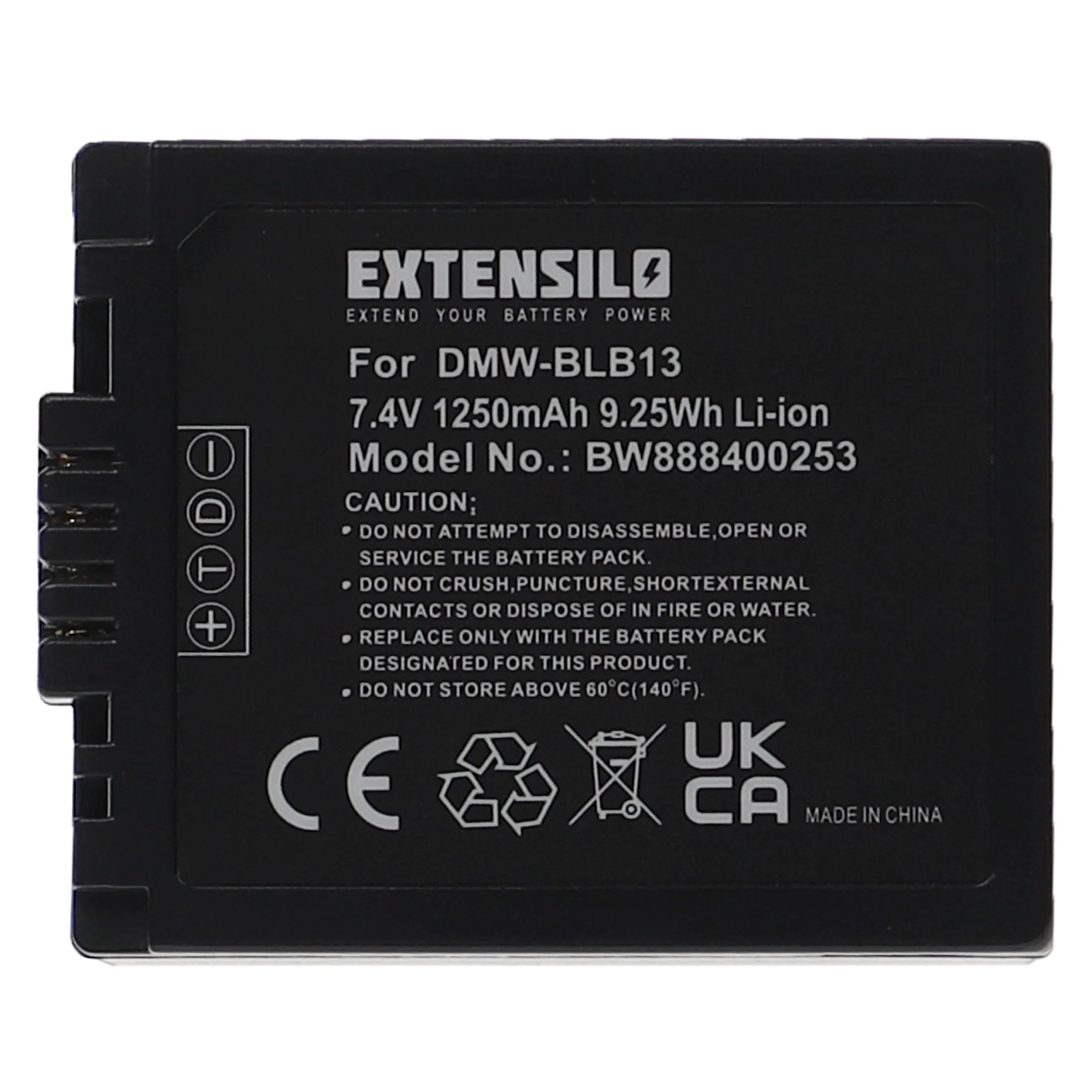 Batterie remplace Panasonic DMW-BLB13, DMW-BLB13E pour appareil photo Panasonic- 1250mAh 7,4V Li-ion