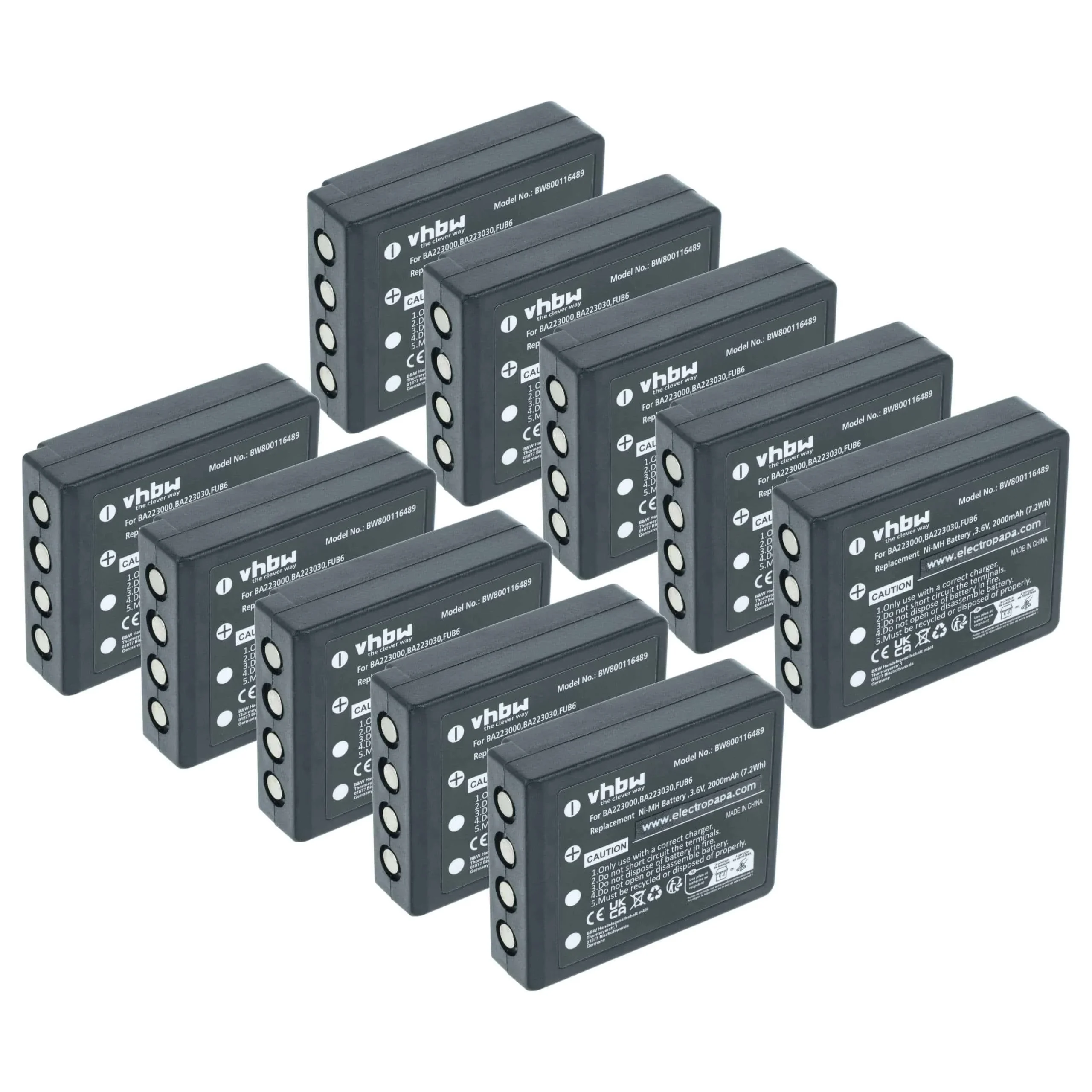 10x Batteries remplace HBC BA223031, BA223001, BA223000, BA223030 pour télécommande HBC- 2000mAh 3,6V NiMH