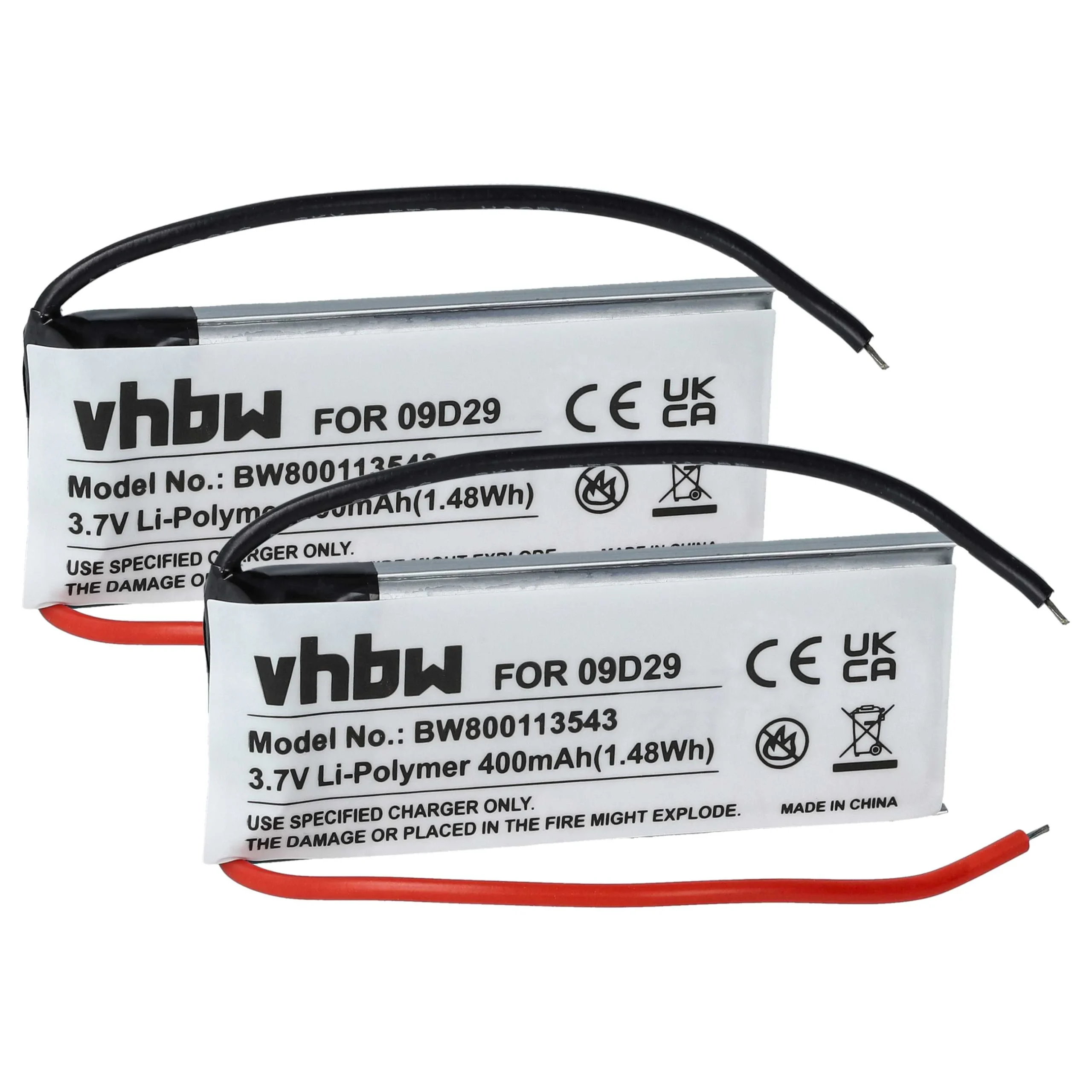 Batterie (2 pcs.) remplace 09D29, H452050, BAT00008 casque audio Cardo - 400mAh 3,7V Li-polymère