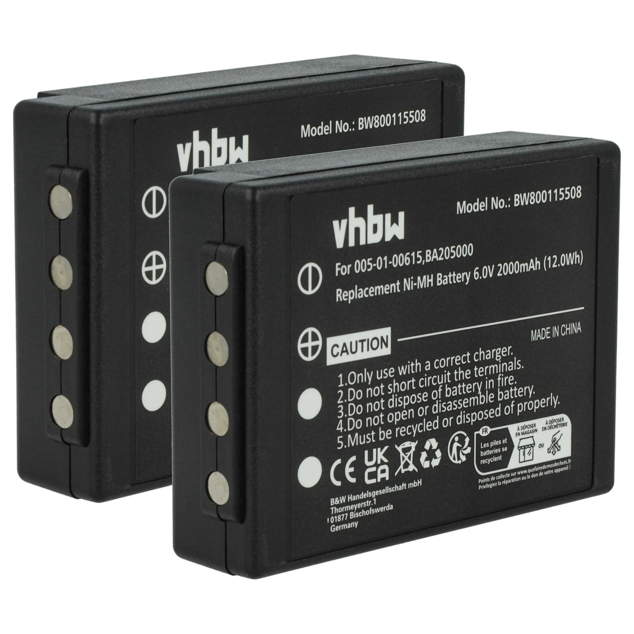 Batterie (2 pièces) remplace HBC 005-01-00615, BA205000, BA206000, BA206030, BA205030 - 2000mAh 6V NiMH