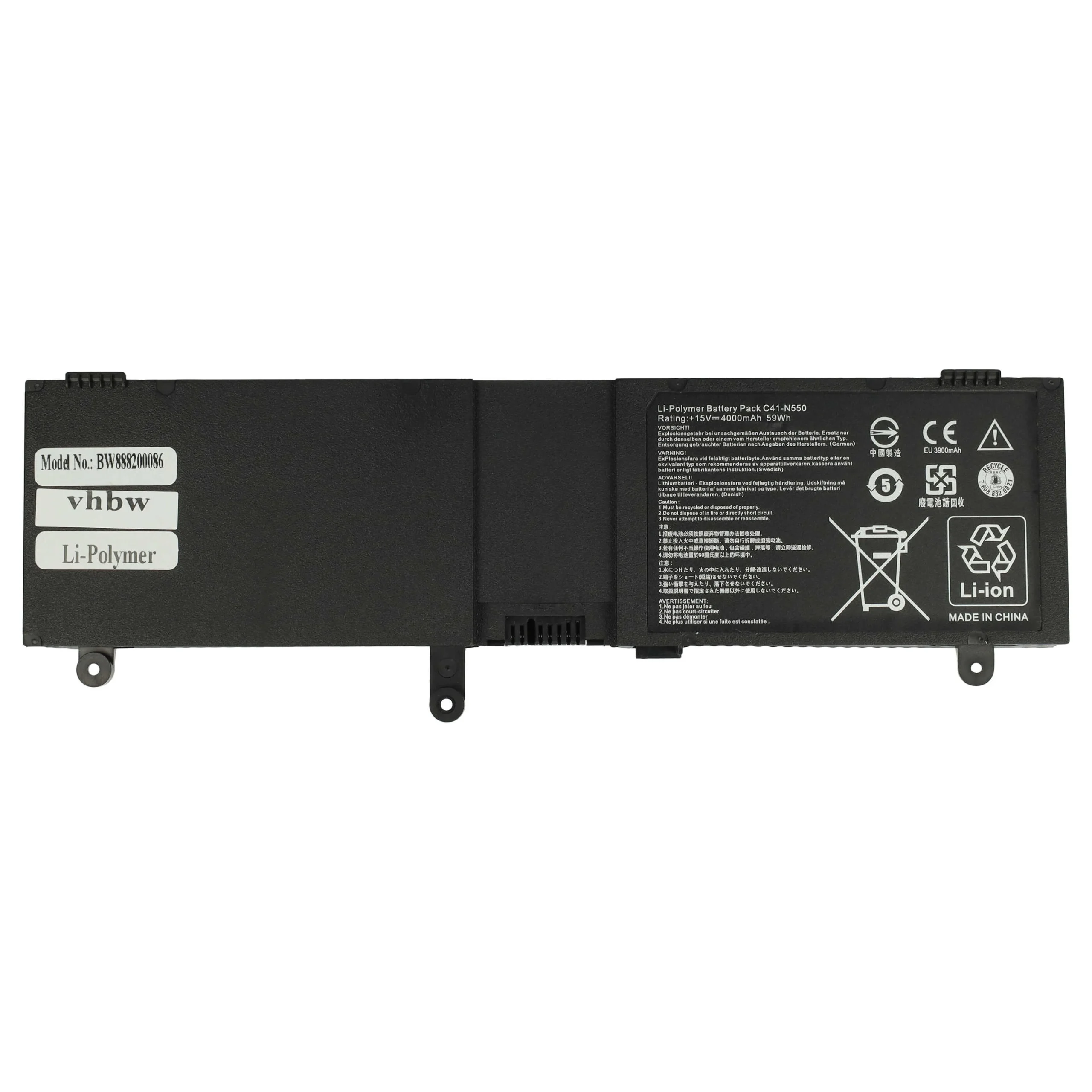 Batterie remplace Asus 0B200-00390000 pour ordinateur portable Asus- 4000mAh 15V Li-polymère, noir