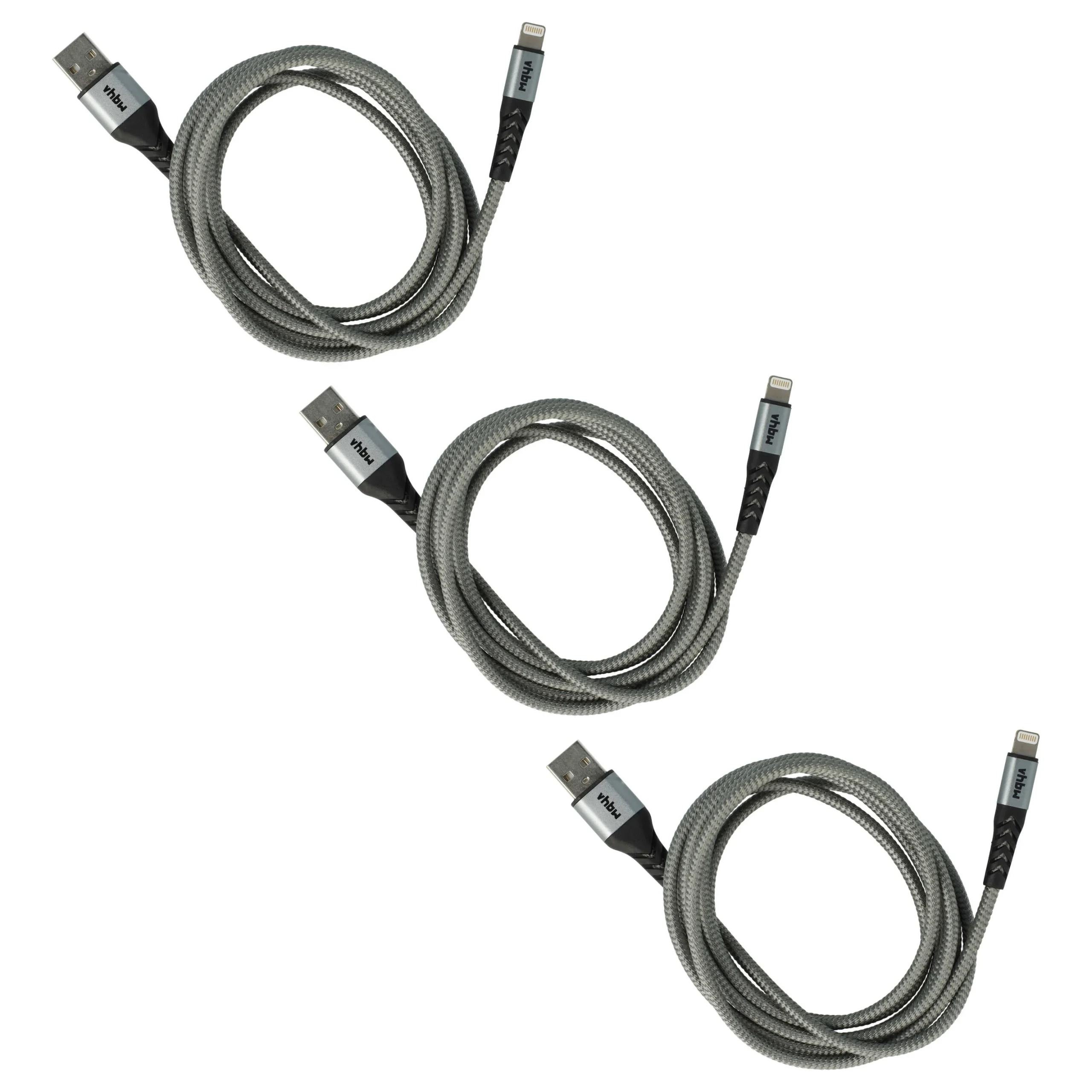 3x Câbles Lightning vers USB A pour iOS Apple AirPods - noir / gris, 180cm