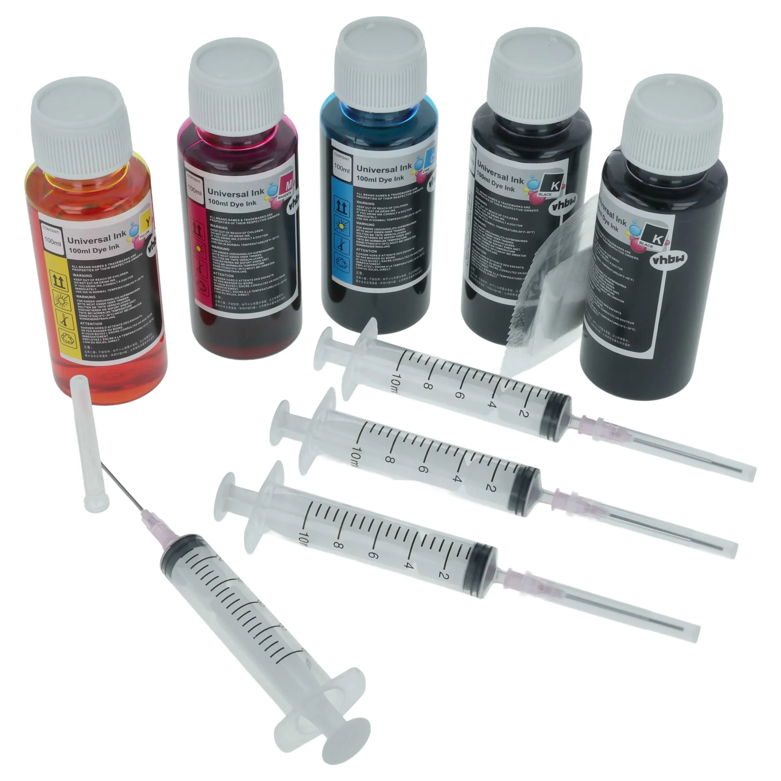 5x Encres rechargables multicolore pour imprimante, Canon HP, 100ml - Accessoires pour imprimante