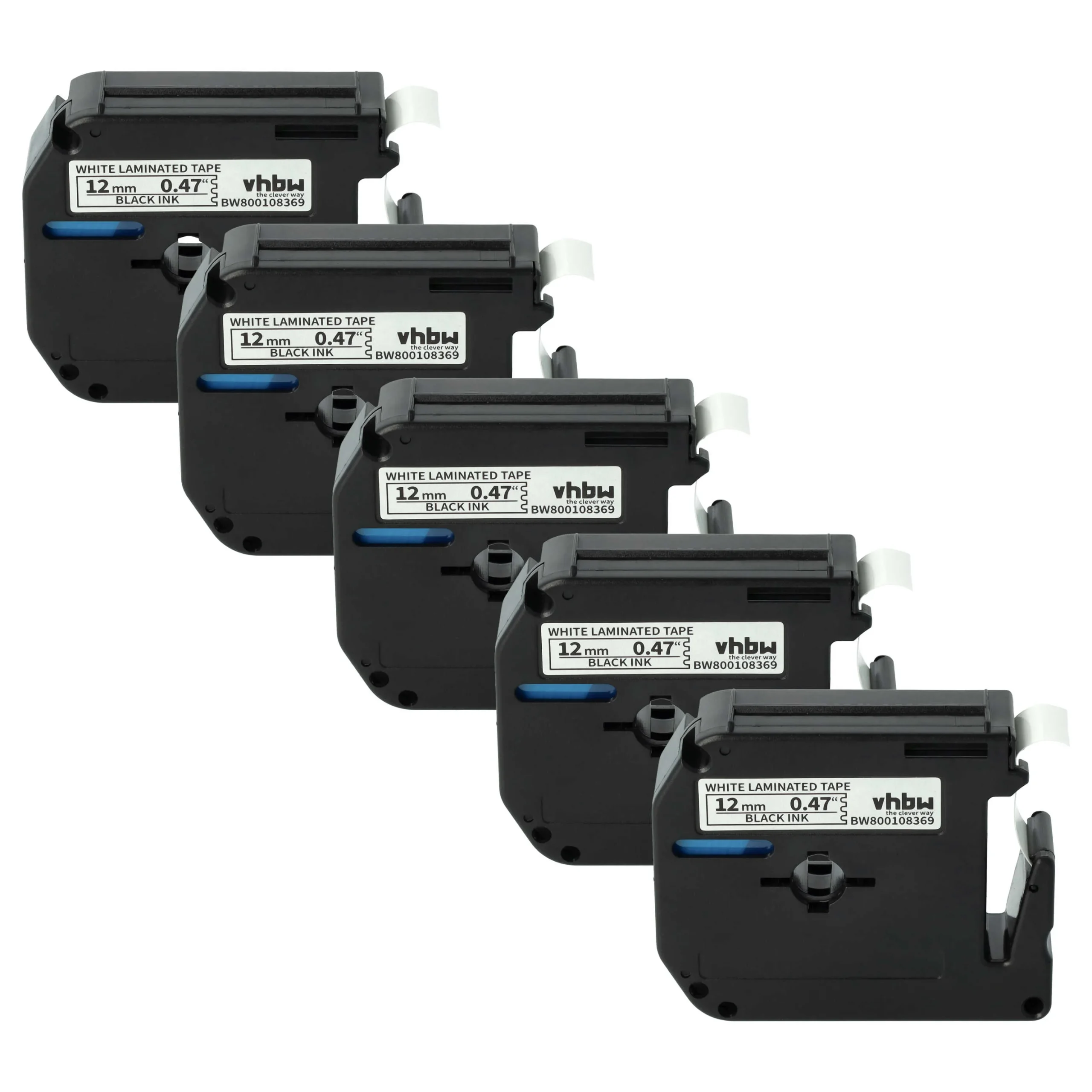 5x Cassettes à ruban remplacent Brother M-K231 - 12mm lettrage Noir ruban Blanc, plastique