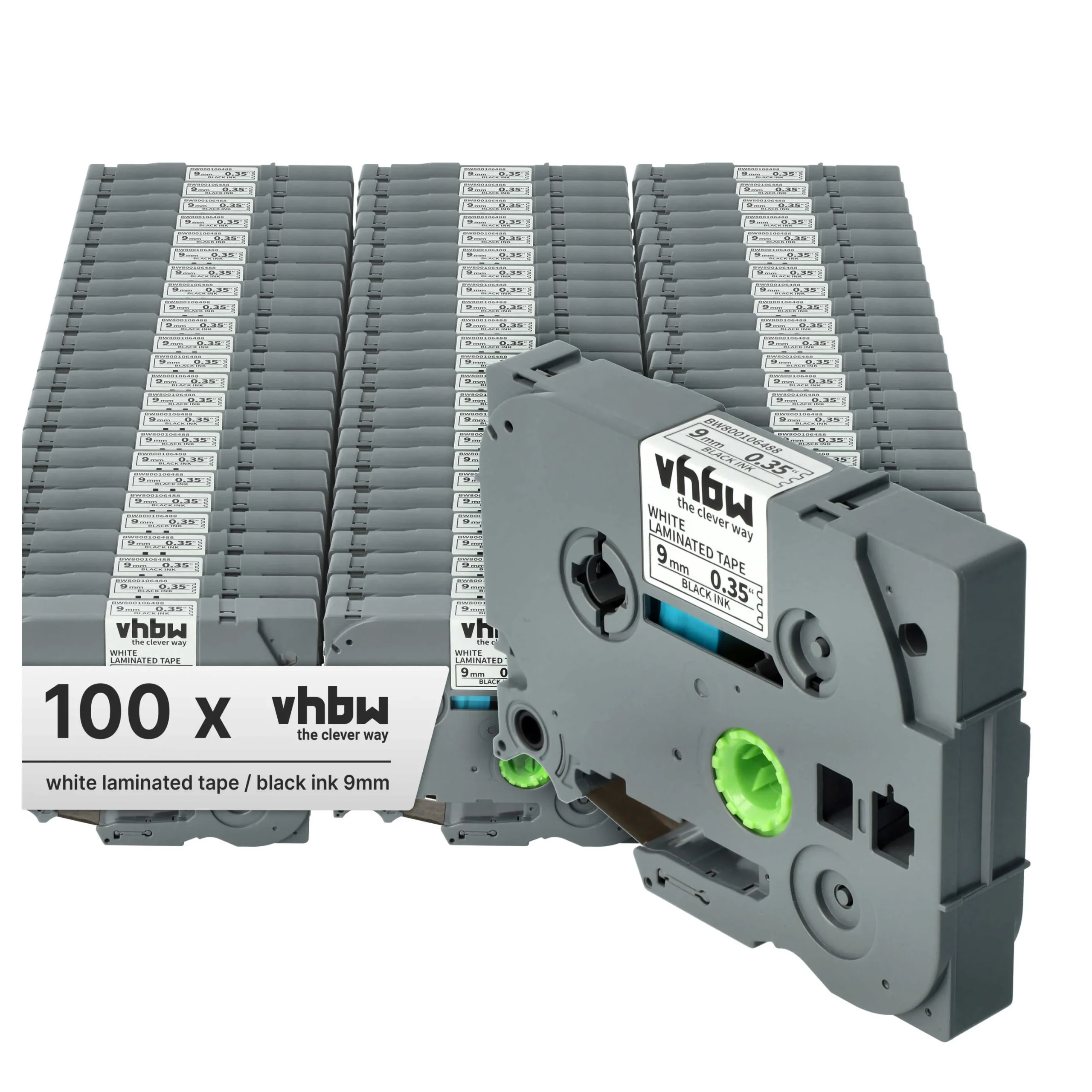 100x Cassettes à ruban remplacent Brother TZ-221, TZE-221 - 9mm lettrage Noir ruban Blanc, plastique