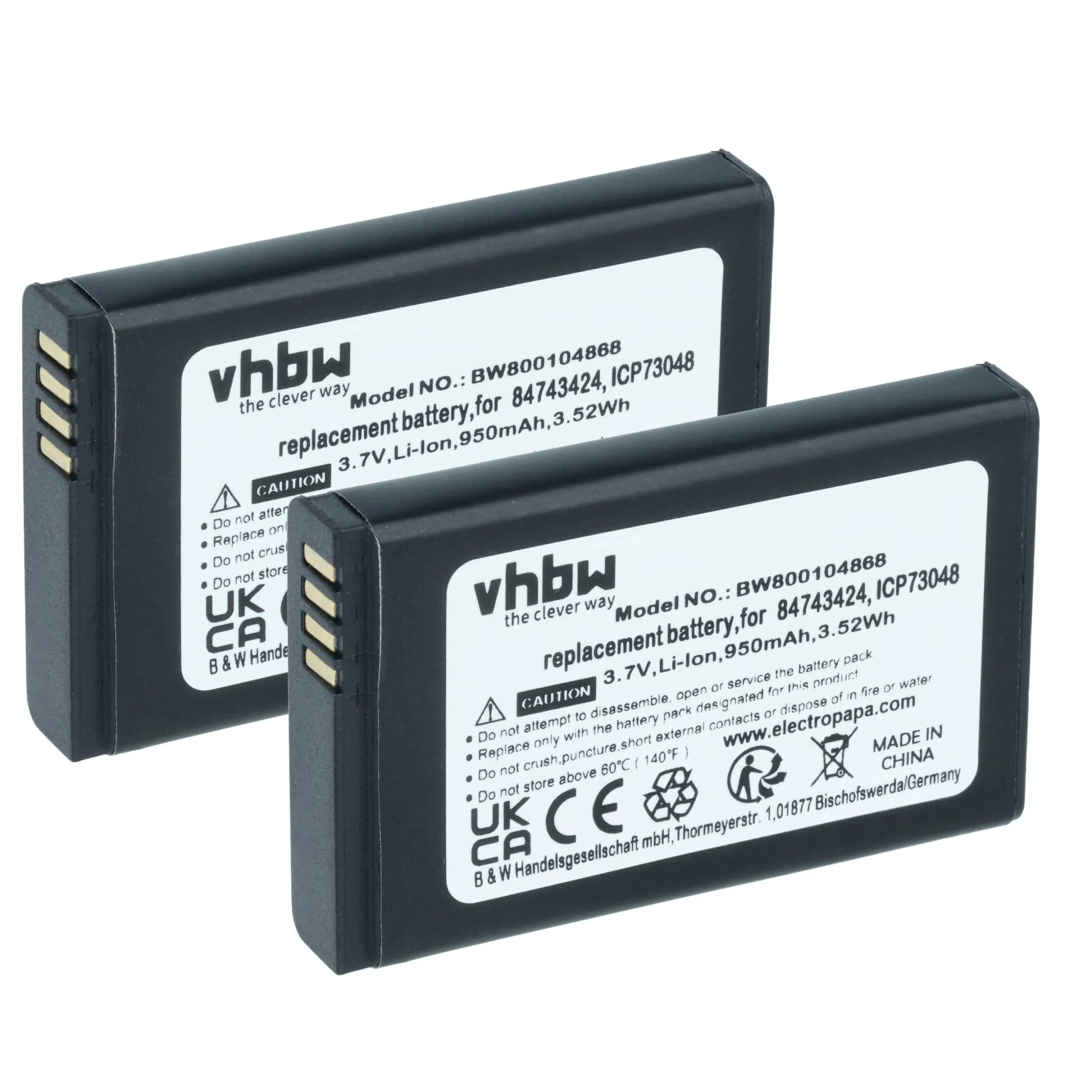 2x Batteries remplace Polycom / Spectralink 84743424, 84743428 pour téléphone Agfeo - 950mAh 3,7V Li-ion