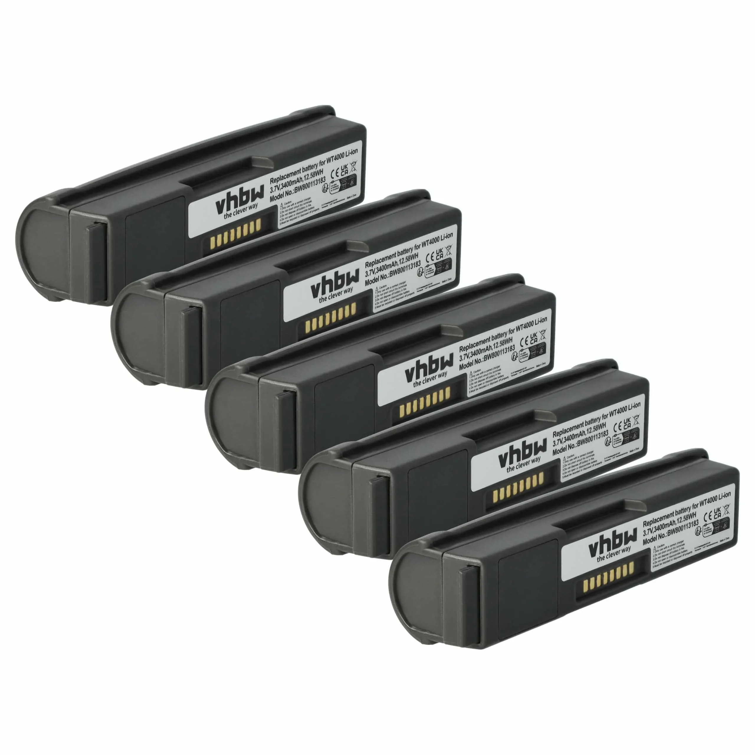 5x Batteries remplace Symbol 55-000166-01, 82-90005-03 pour scanner de code-barre Symbol - 3400mAh 3,7V