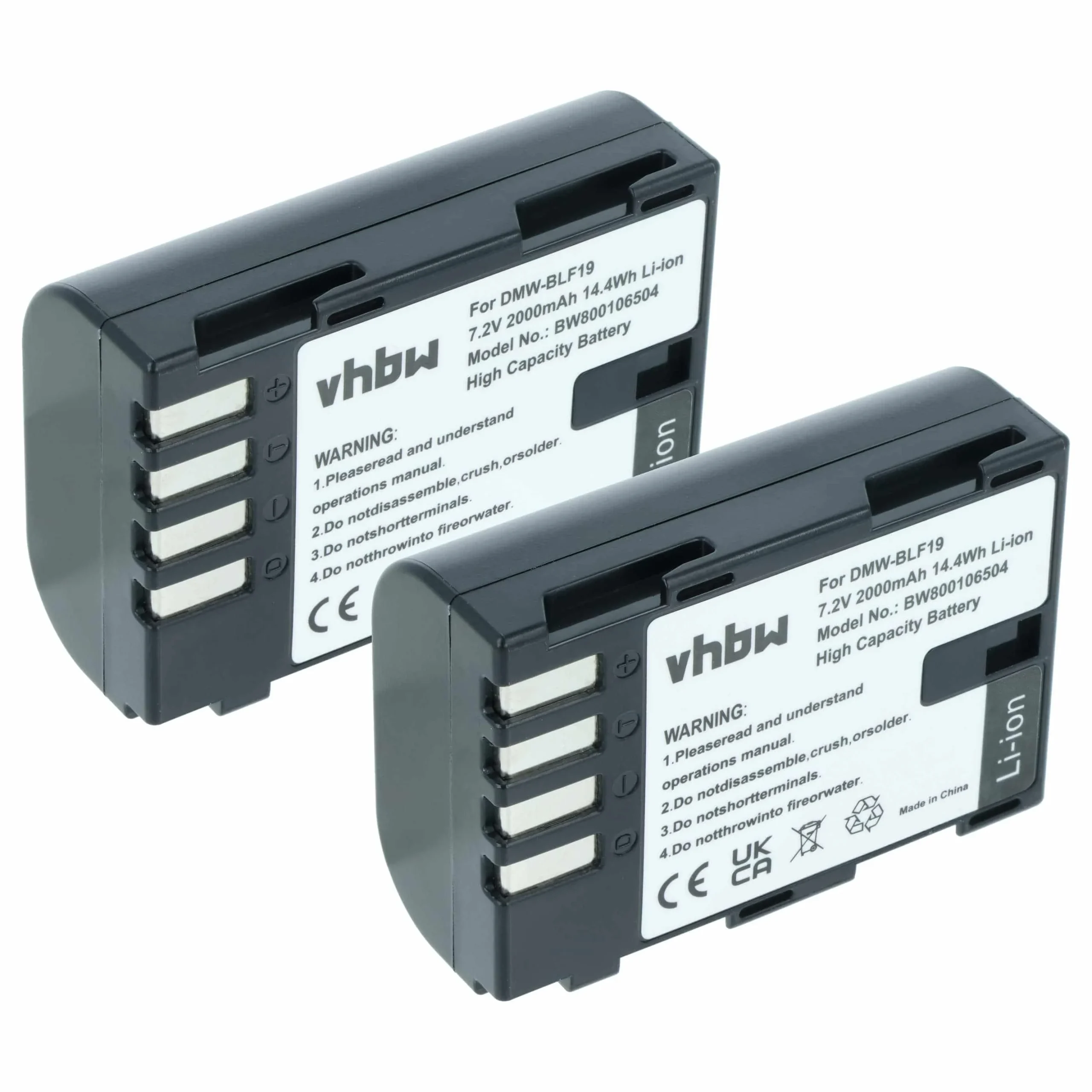 2x Batteries remplace Panasonic DMW-BLF19E, DMW-BLF19 pour appareil photo Panasonic- 2000mAh 7,2V Li-ion