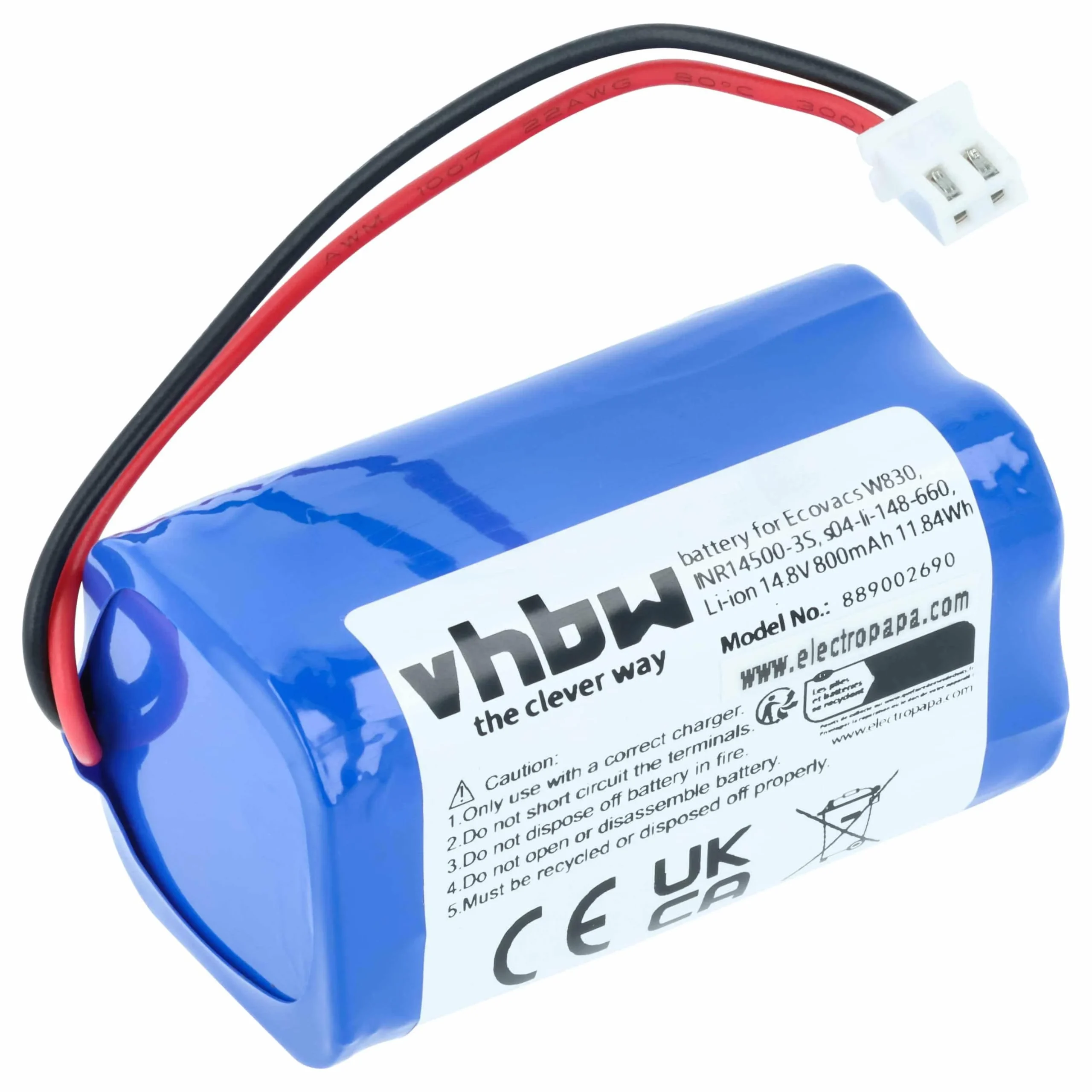 Batterie remplace Ecovacs 10001029, 10000605 pour robot aspirateur Ecovacs - 800mAh 14,8V Li-ion