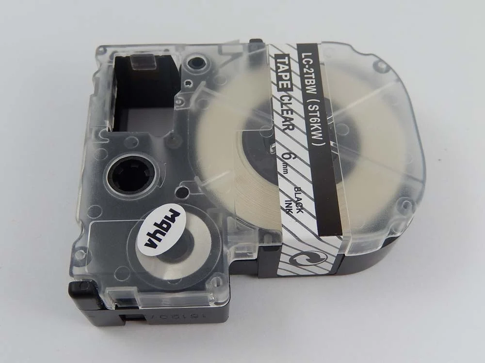 Cassette à ruban remplace Epson LC-2TBW - 6mm lettrage Noir ruban Transparent, plastique