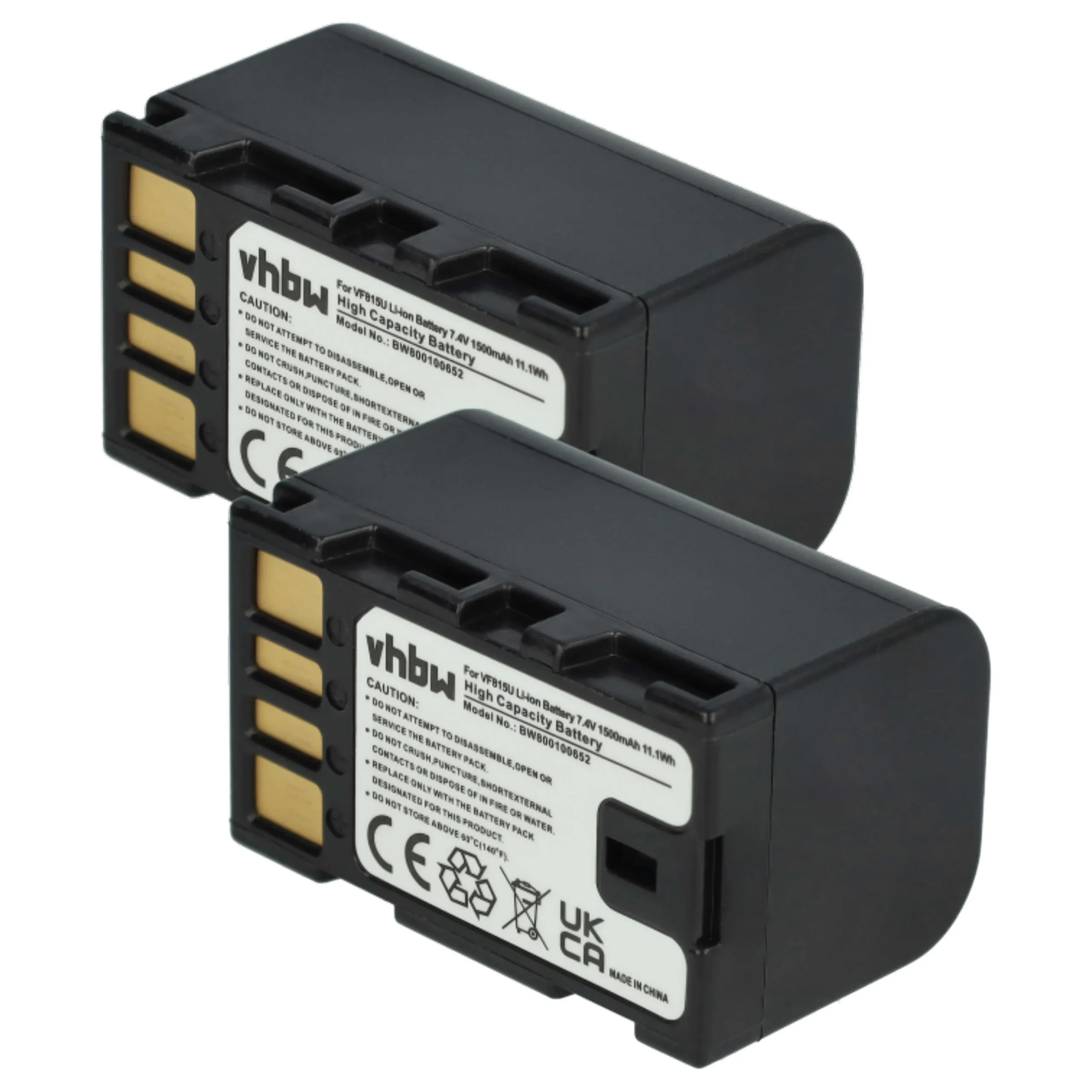 2x Batteries remplace JVC BN-VF808, BN-VF808U, BN-VF815 pour caméscope JVC- 1400mAh 7,2V Li-ion avec puce