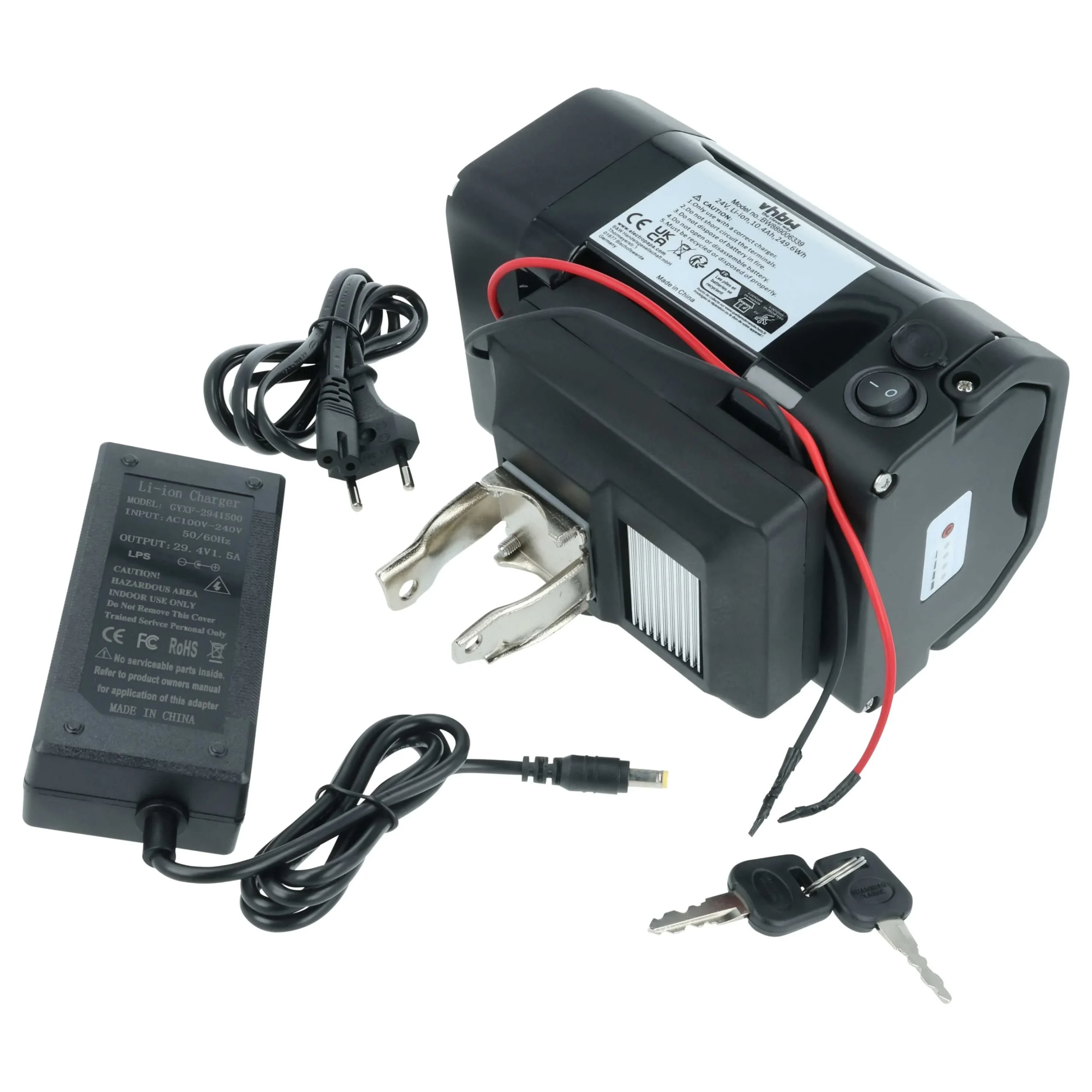 Batterie pour E-Bike AVE, BBF, Bergamonte Summerville, Bergsieger - 10,4Ah 24V Li-ion chargeur noir