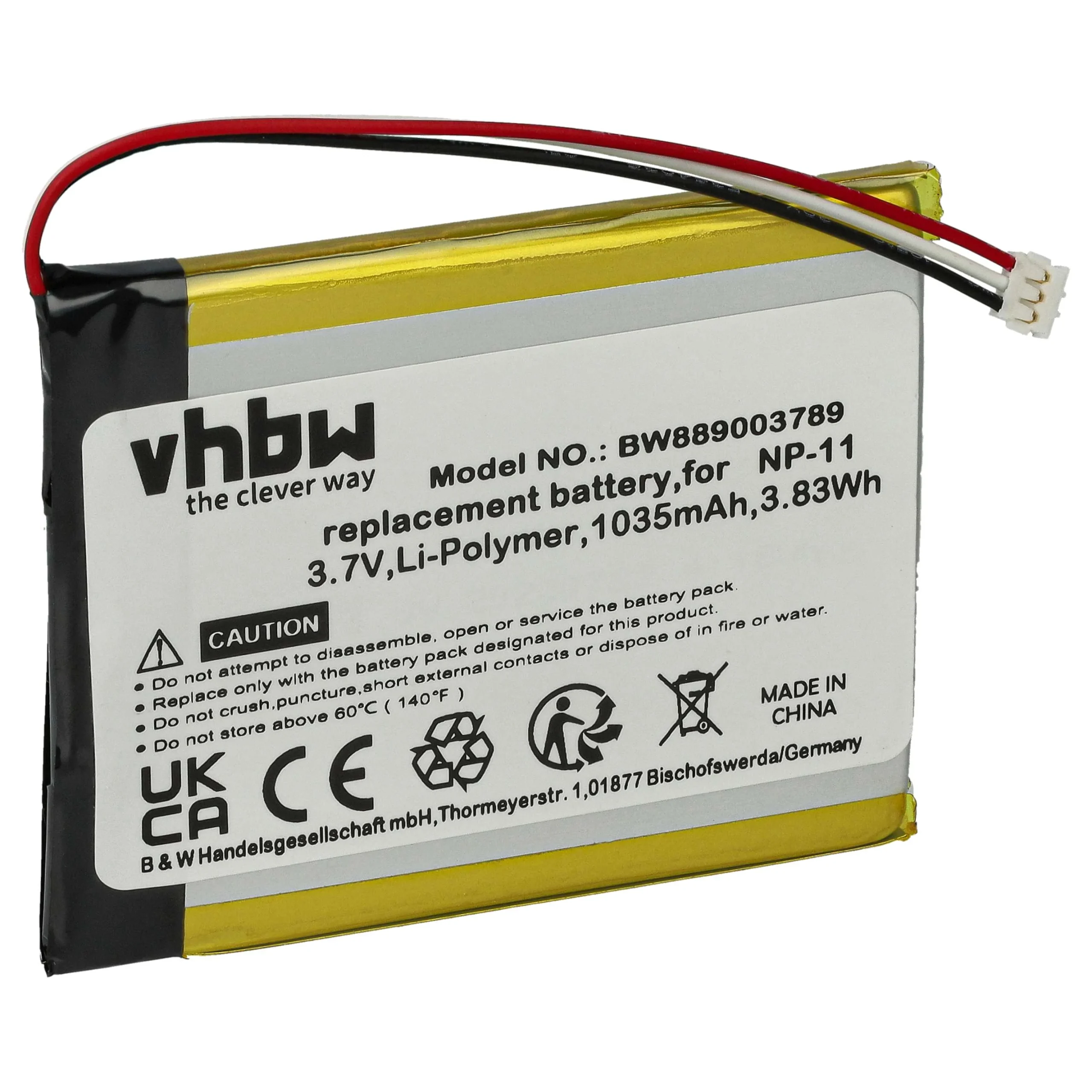 Batterie remplace Casio LIS1639CSPC, NP-11A, NP-11 pour appareil photo Casio- 1035mAh 3,7V Li-polymère