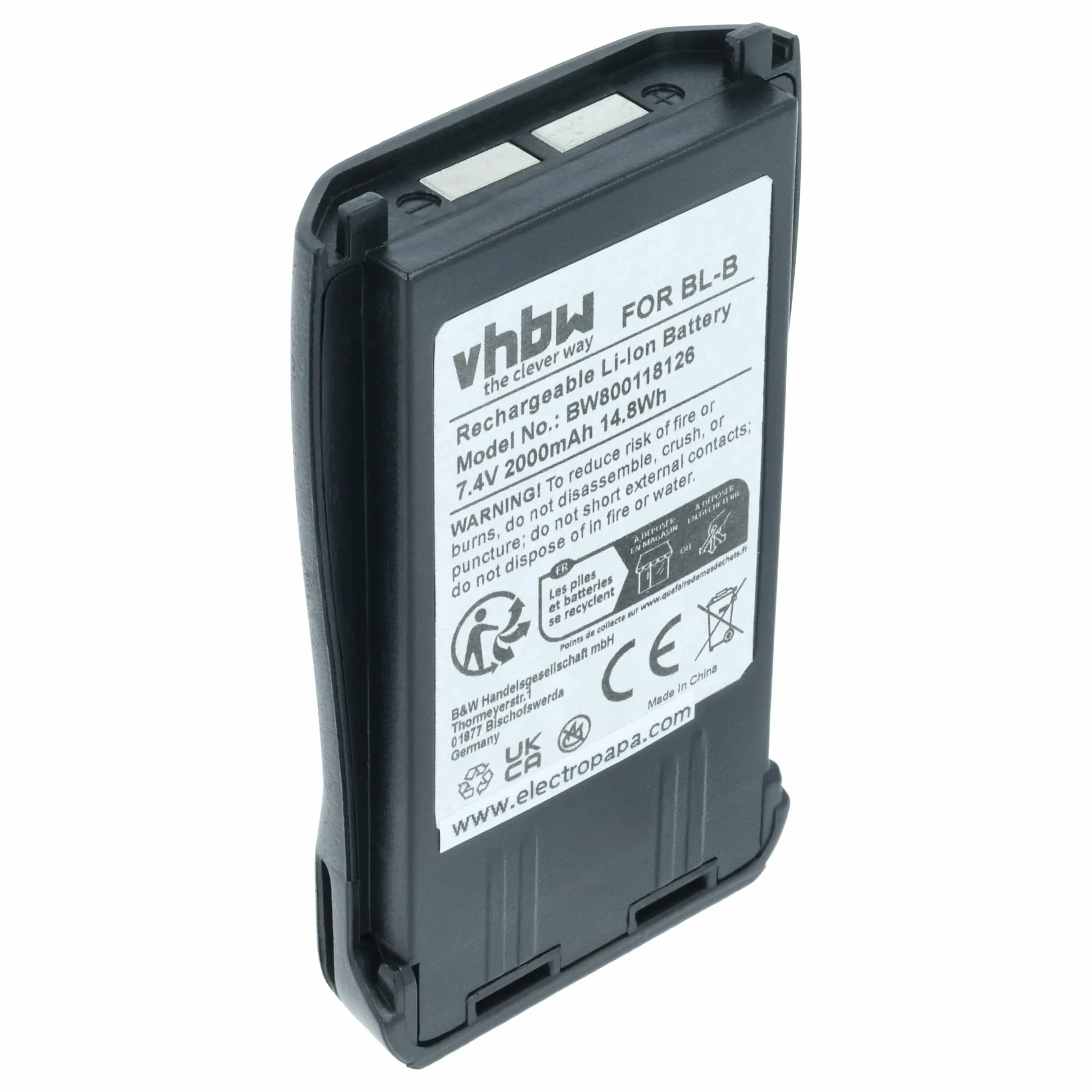 Batterie remplace Baofeng BL-B pour radio talkie-walkie Baofeng- 2000mAh 7,4V Li-ion