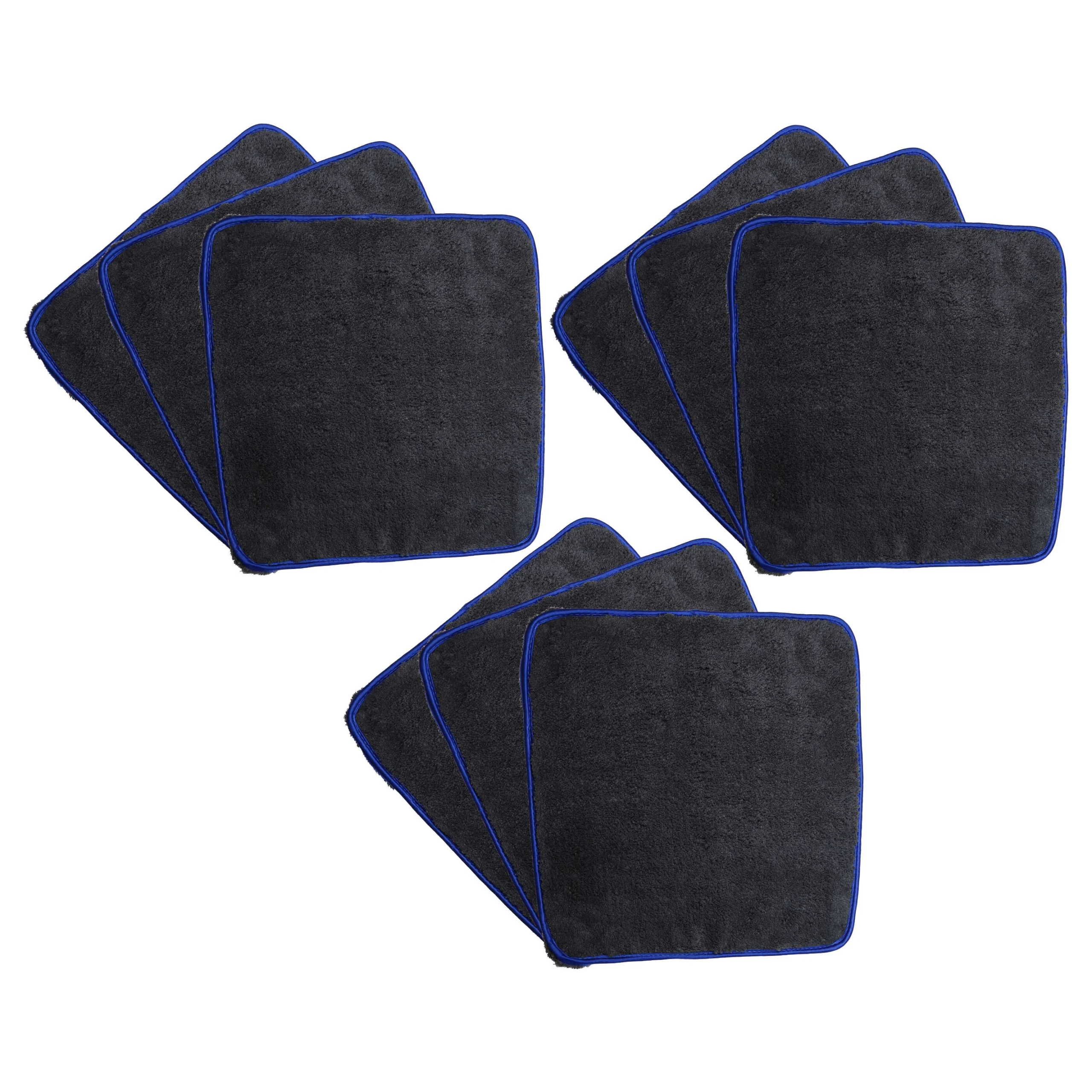 Chiffon en microfibre par lot de 9 pc. pour l'auto et la moto - 40 x 40 cm, réutilisable noir / bleu