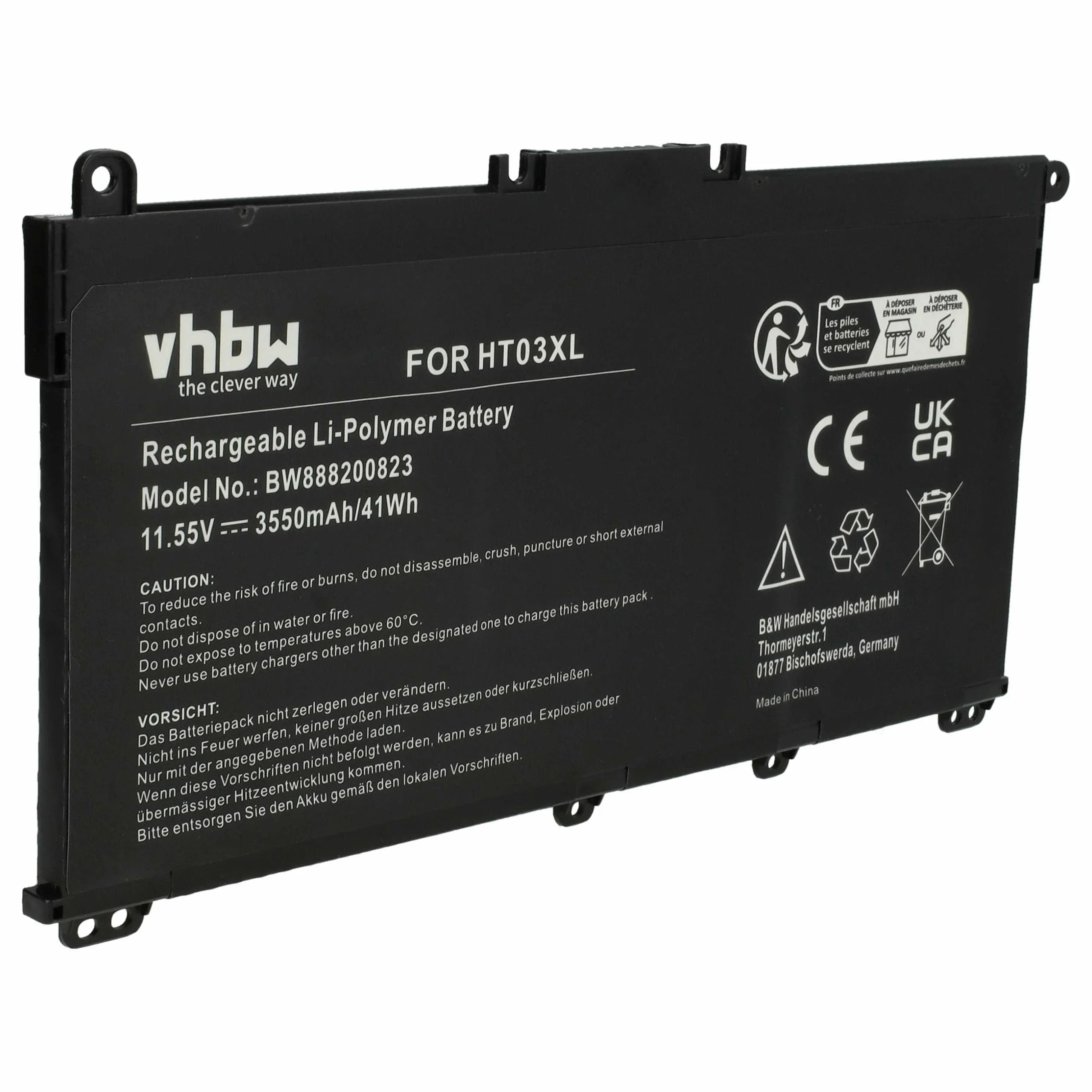 Batterie remplace HP HSTNN-DB8R, 5LM85AV pour ordinateur portable HP- 3550mAh 11,55V Li-polymère, noir
