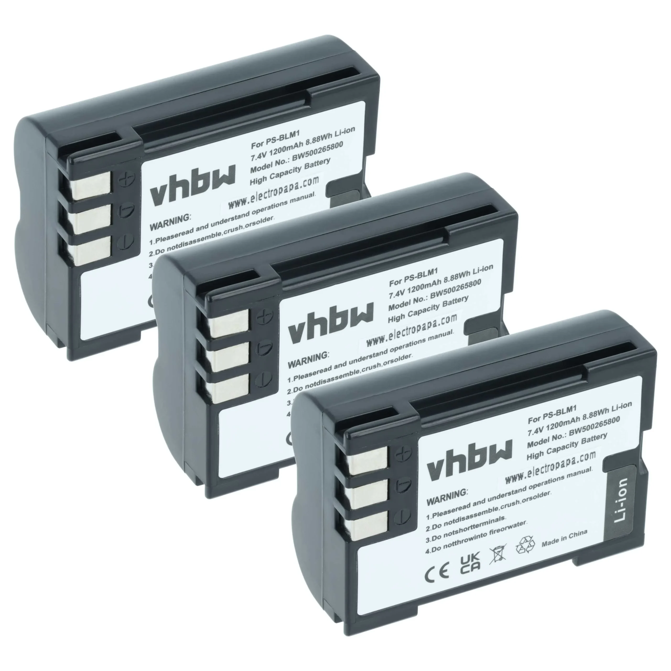 3x Batteries remplace Olympus PS-BLM1 pour appareil photo Olympus- 1200mAh 7,2V Li-ion