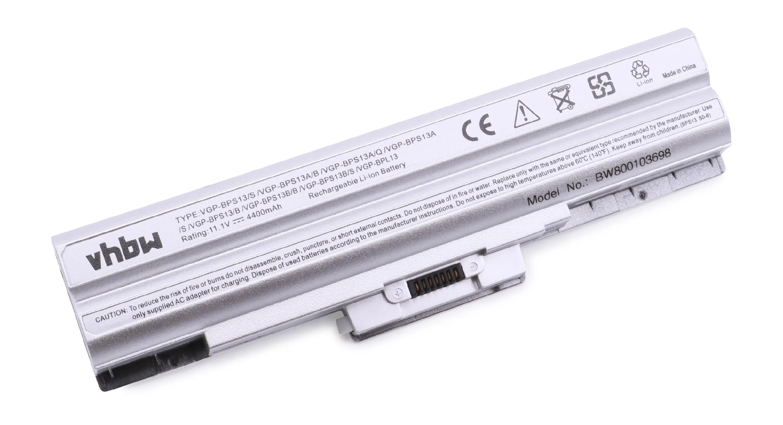 Batterie remplace Sony VGP-BPL21, VGP-BPL13 pour ordinateur portable Sony- 4400mAh 11,1V Li-ion, argenté