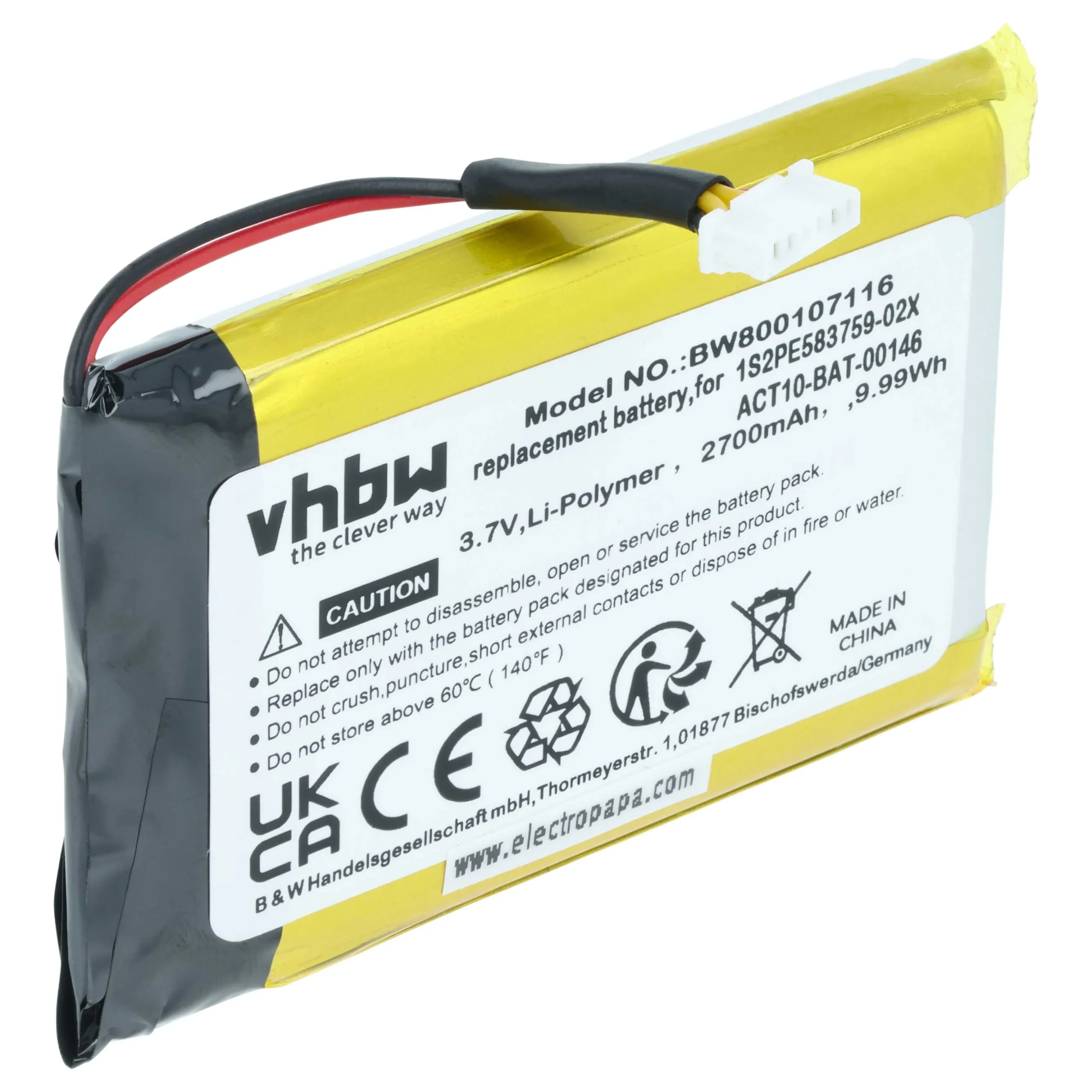 Batterie remplace Satmap 1S2PE583759-02X pour navigation GPS Satmap - 2700mAh 3,7V Li-polymère