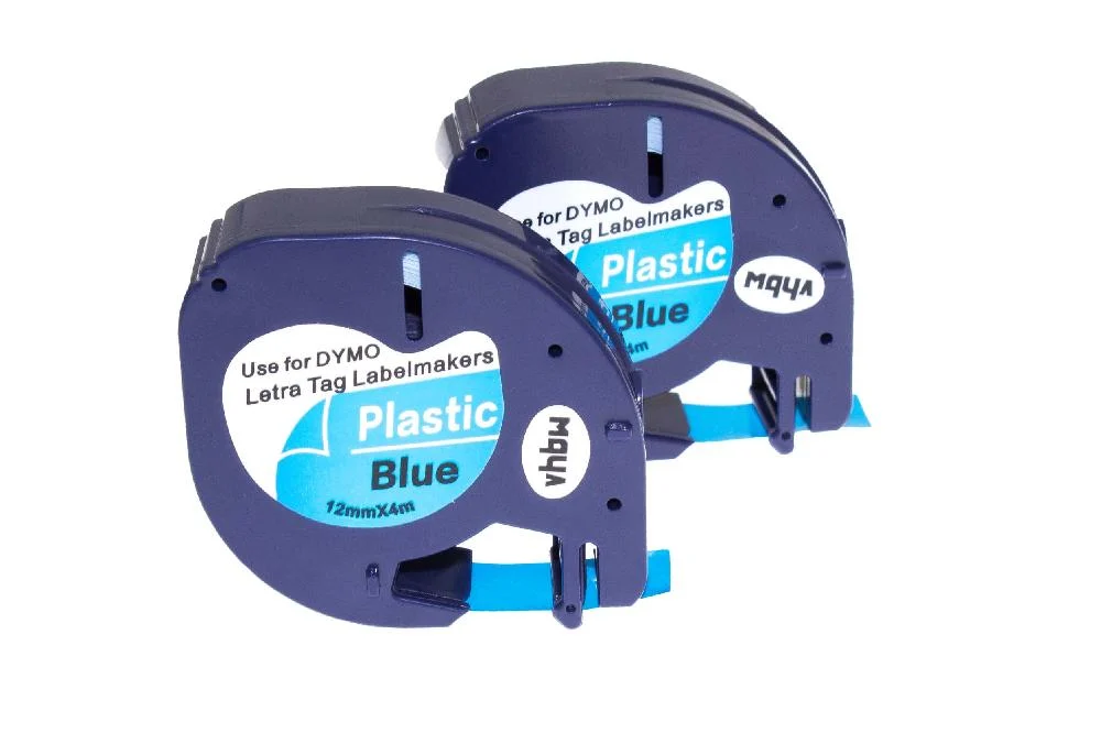 2x Cassettes à ruban remplacent Dymo 91205 - 12mm lettrage Noir ruban Bleu, plastique