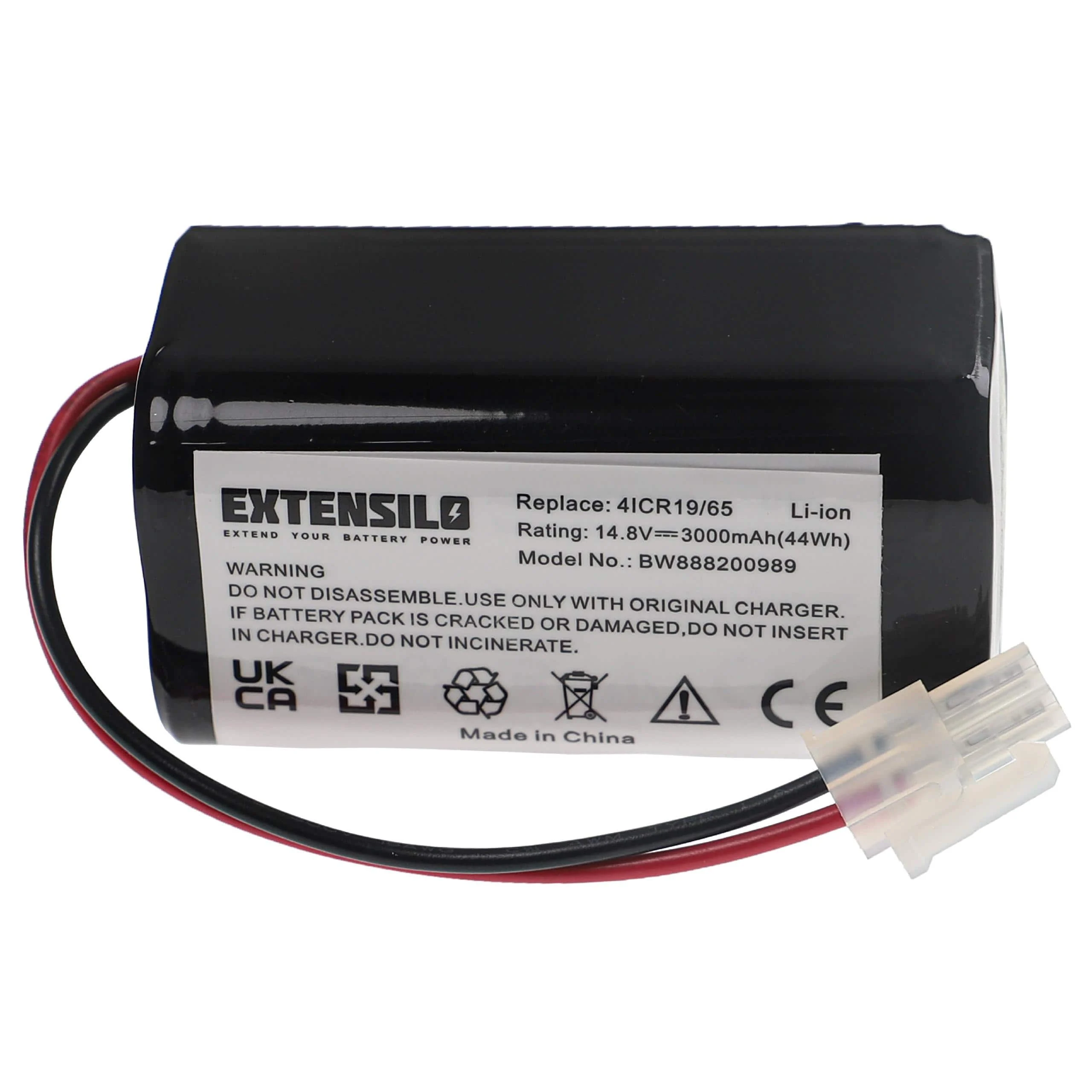 Batterie remplace Ecovacs 4ICR19/65, BL7402A pour robot aspirateur Silvercrest - 3000mAh 14,8V Li-ion
