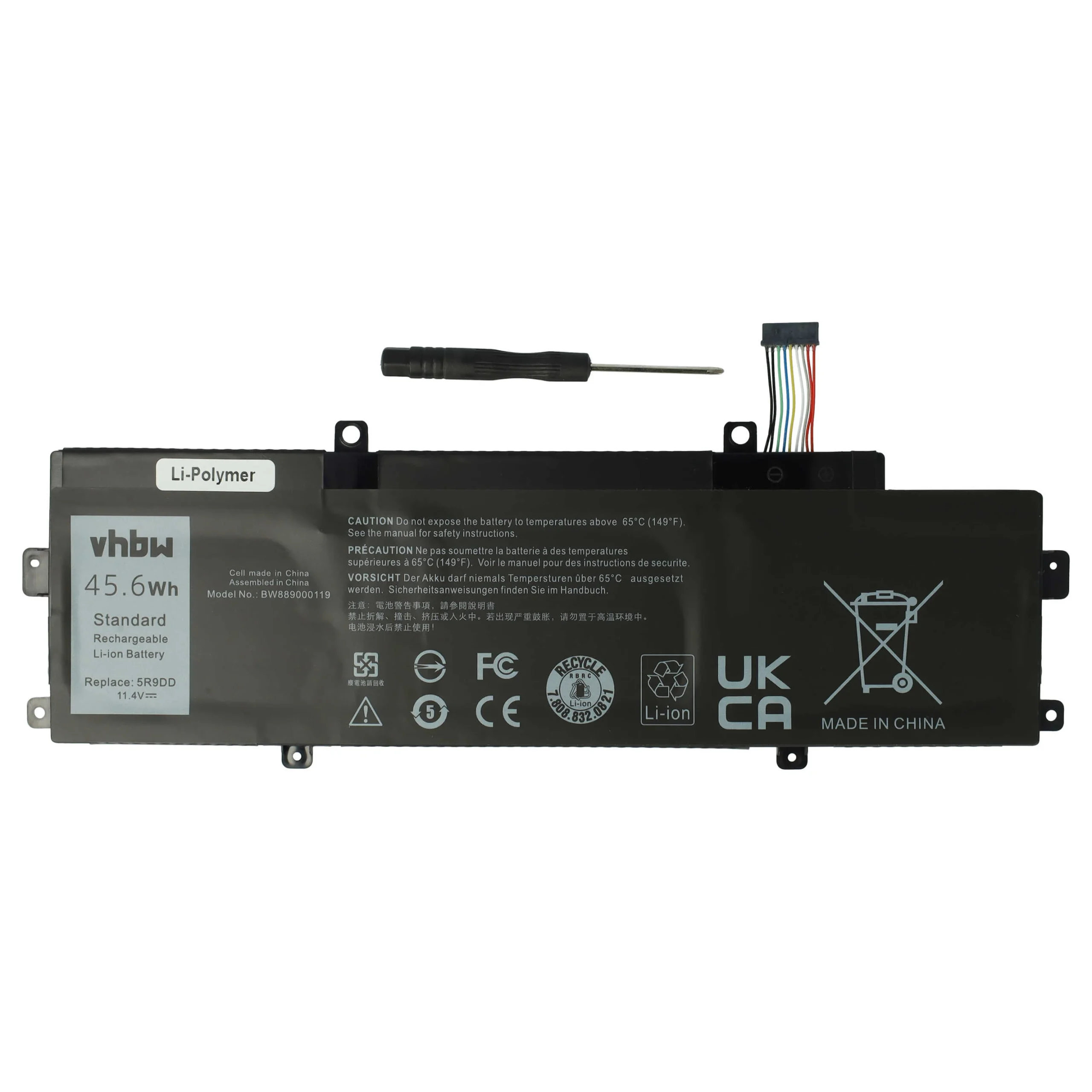 Batterie remplace Dell 5R9DD, 0KTCCN, E225846, 05R9DD pour ordinateur portable Dell- 4000mAh 11,4V Li-polymère