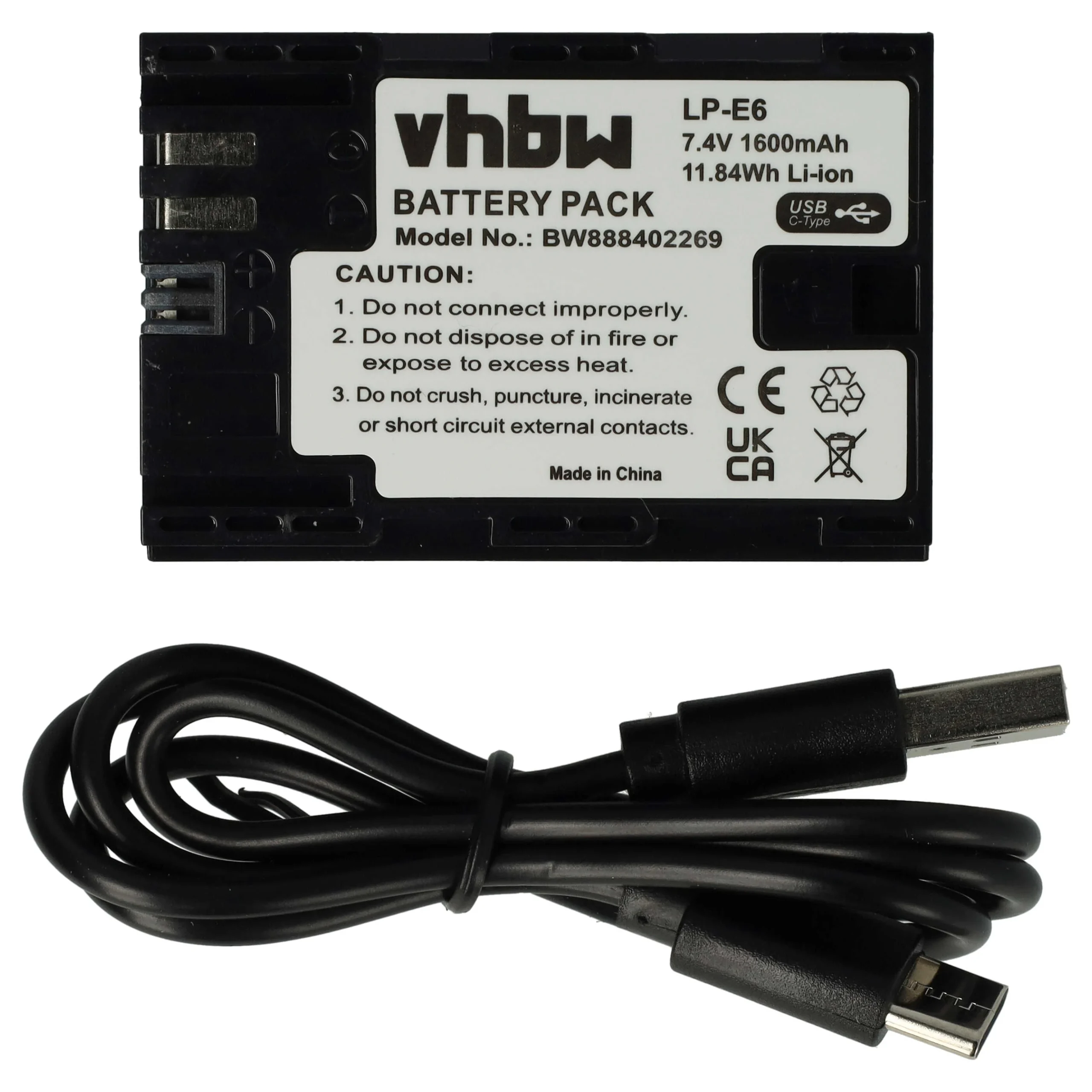 Batterie remplace Canon LP-E6 pour appareil photo Blackmagic- 1600mAh 7,4V Li-ion - USB-C