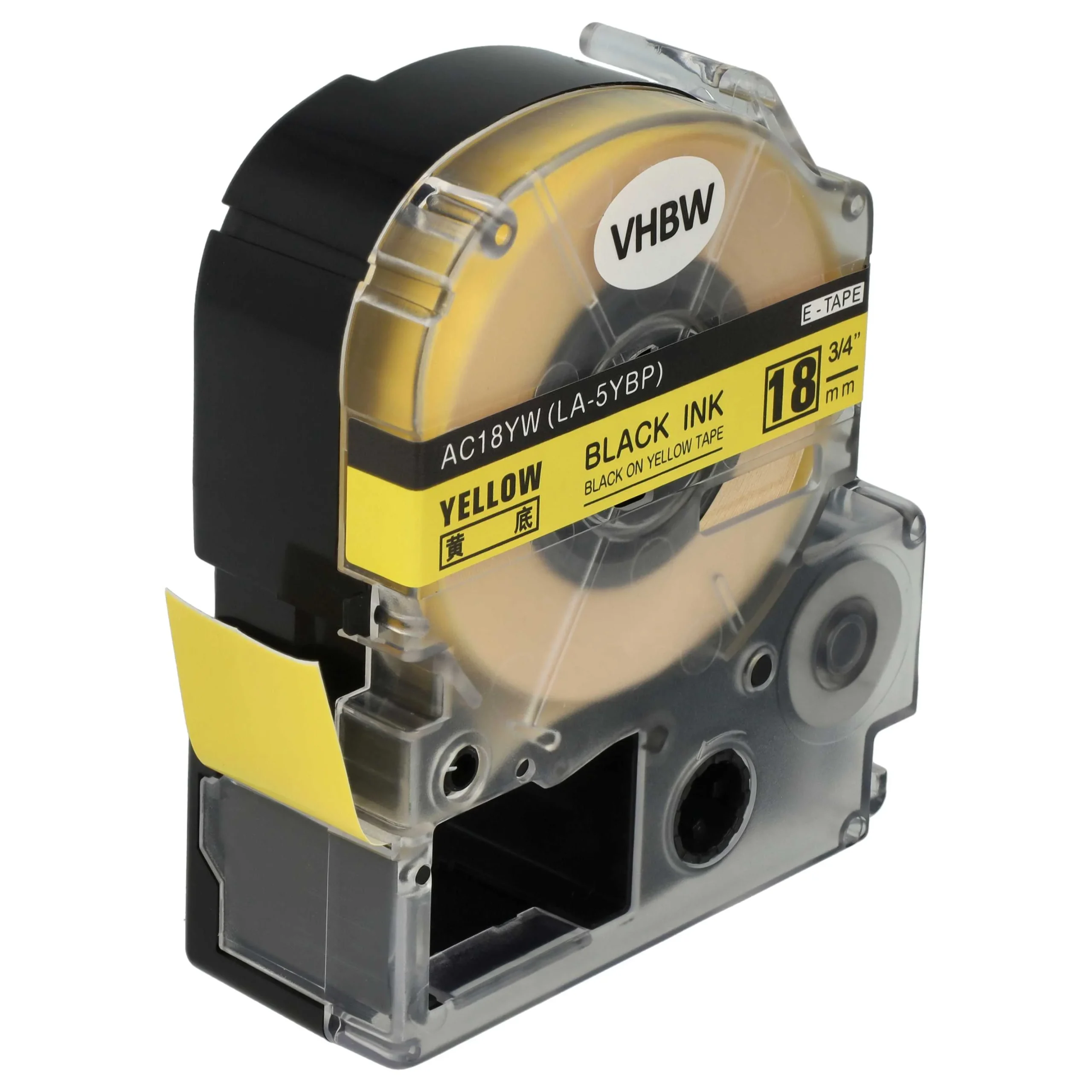 Cassette à ruban remplace Epson LC-5YBW - 18mm lettrage Noir ruban Jaune, plastique