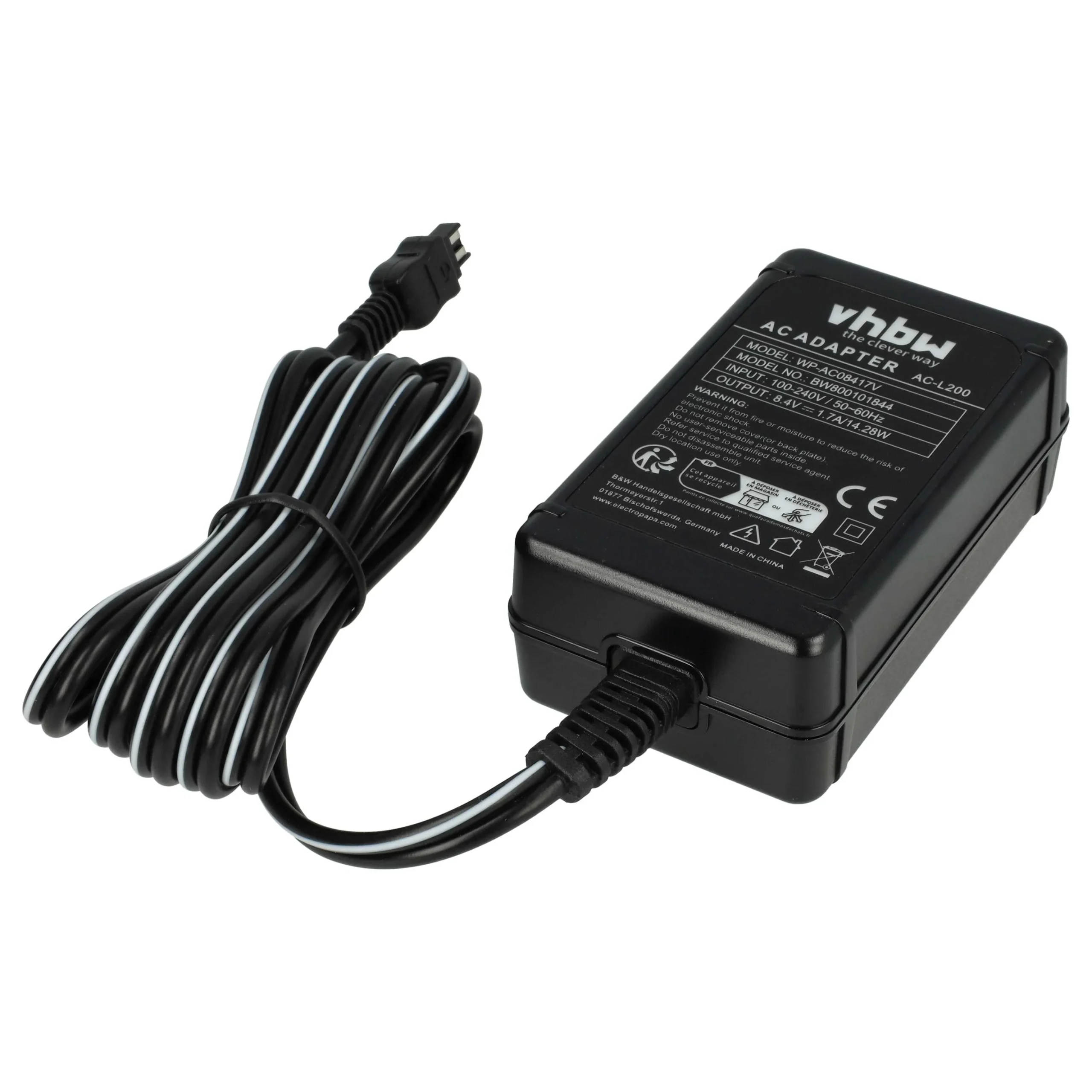 Bloc secteur remplace Sony AC-L200, AC-L200A, AC-L20A, AC-L200B, AC-L20, AC-L200D pour caméra Sony, 2m