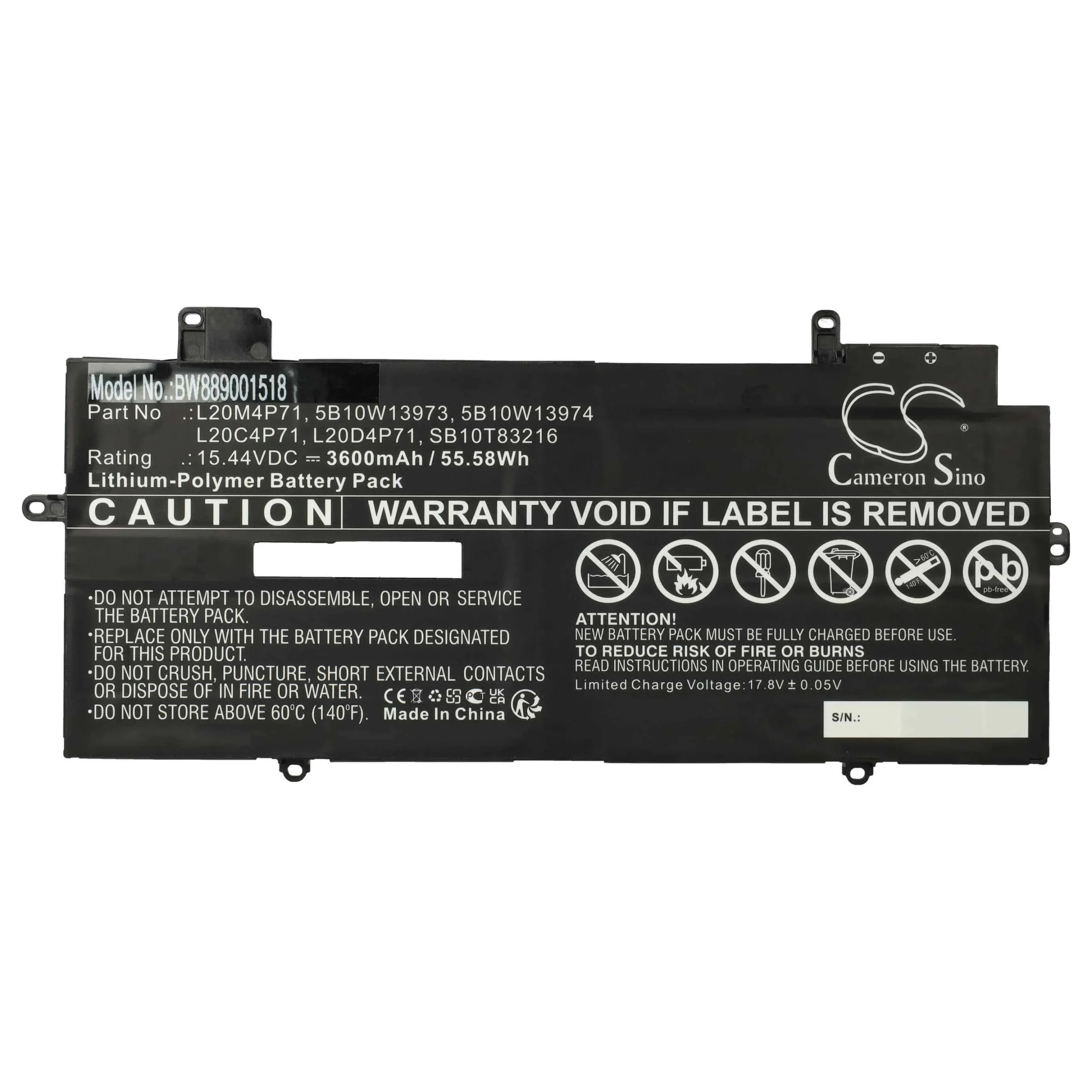 Batterie remplace Lenovo 5B10W13973 pour ordinateur portable Lenovo- 3600mAh 15,44V Li-polymère, noir