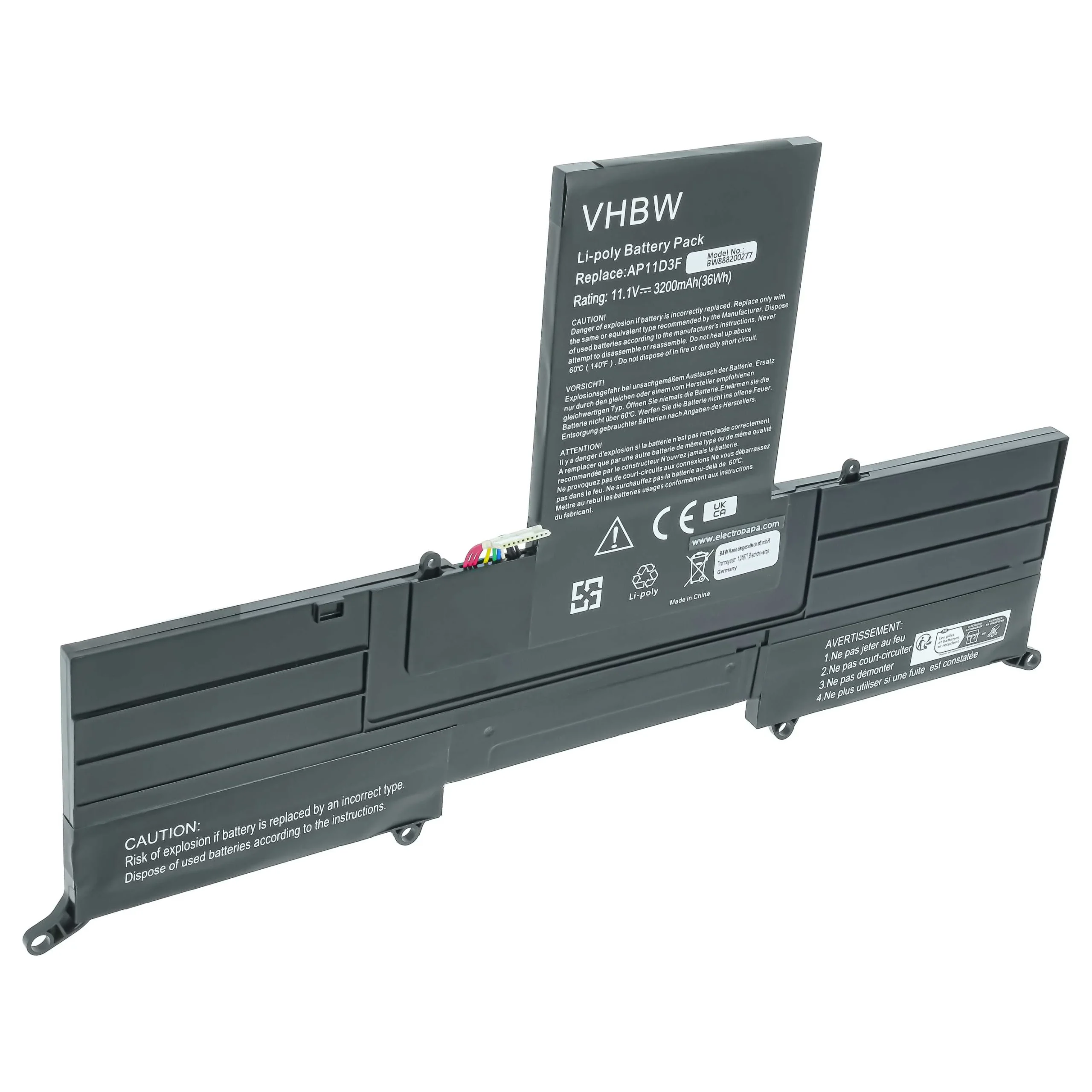 Batterie remplace Acer 3ICP5/65/88, 3ICP5/67/90 pour ordinateur portable Acer- 3000mAh 11,1V Li-polymère, noir