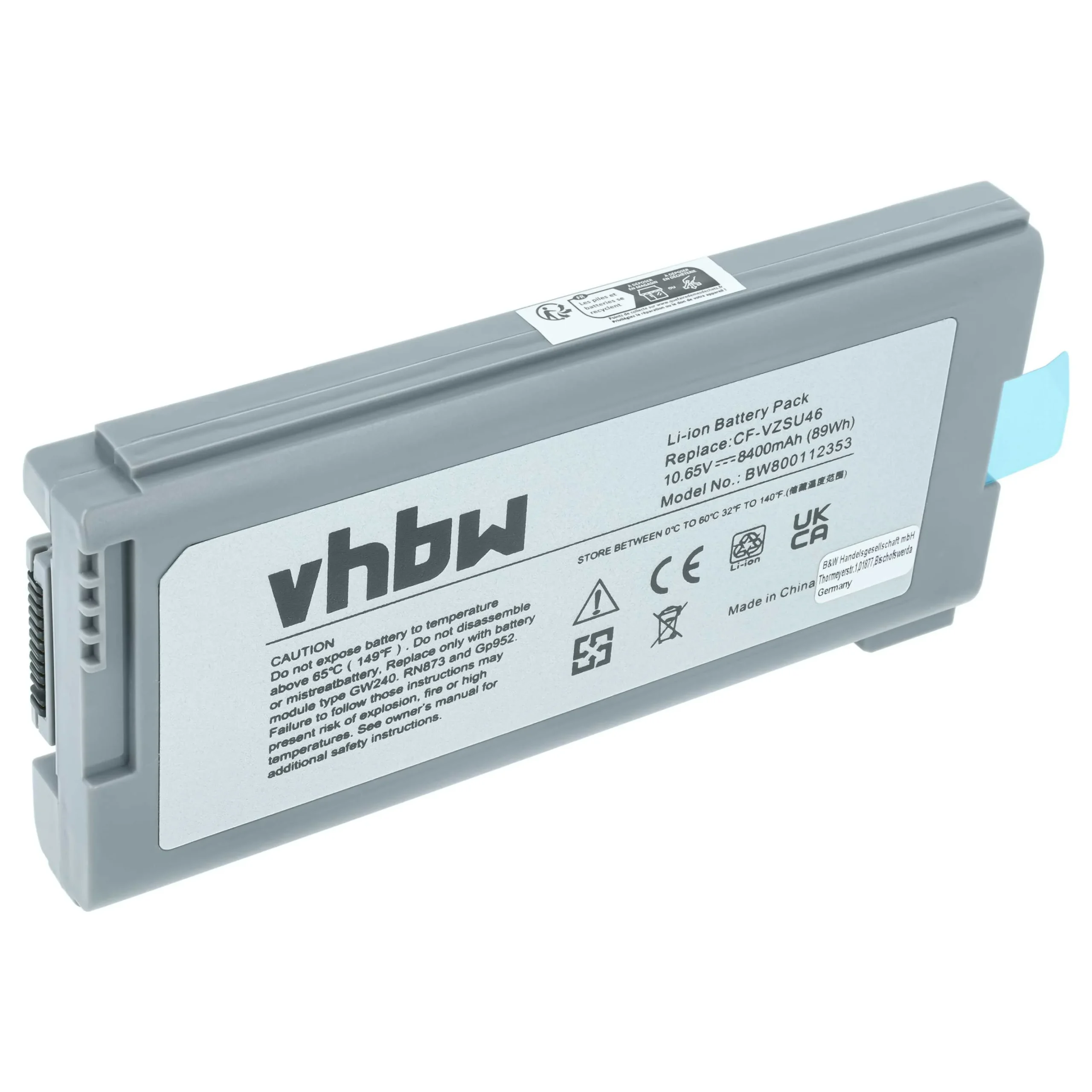 Batterie remplace Panasonic CF-VZSU1430U, CF-VZSU46 pour ordinateur portable Panasonic- 8400mAh 10,65V Li-ion