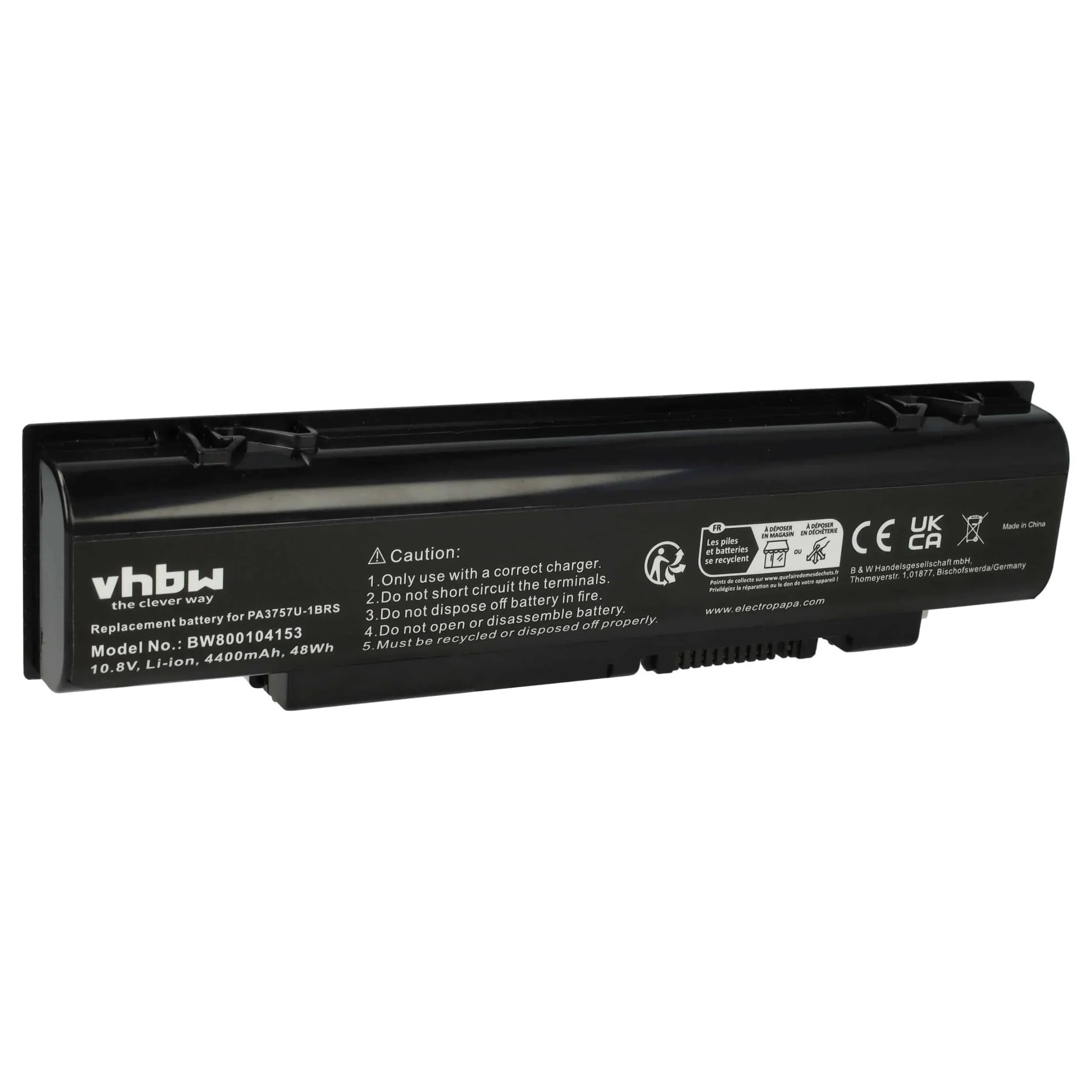 Batterie remplace Toshiba PA3757U-1BRS, PABAS213 pour ordinateur portable Toshiba- 4400mAh 10,8V Li-ion, noir