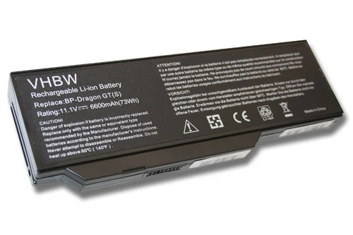Batterie remplace 40019327, 40020374, 441807800002 pour ordinateur portable Mitac- 6600mAh 11,1V Li-ion, noir