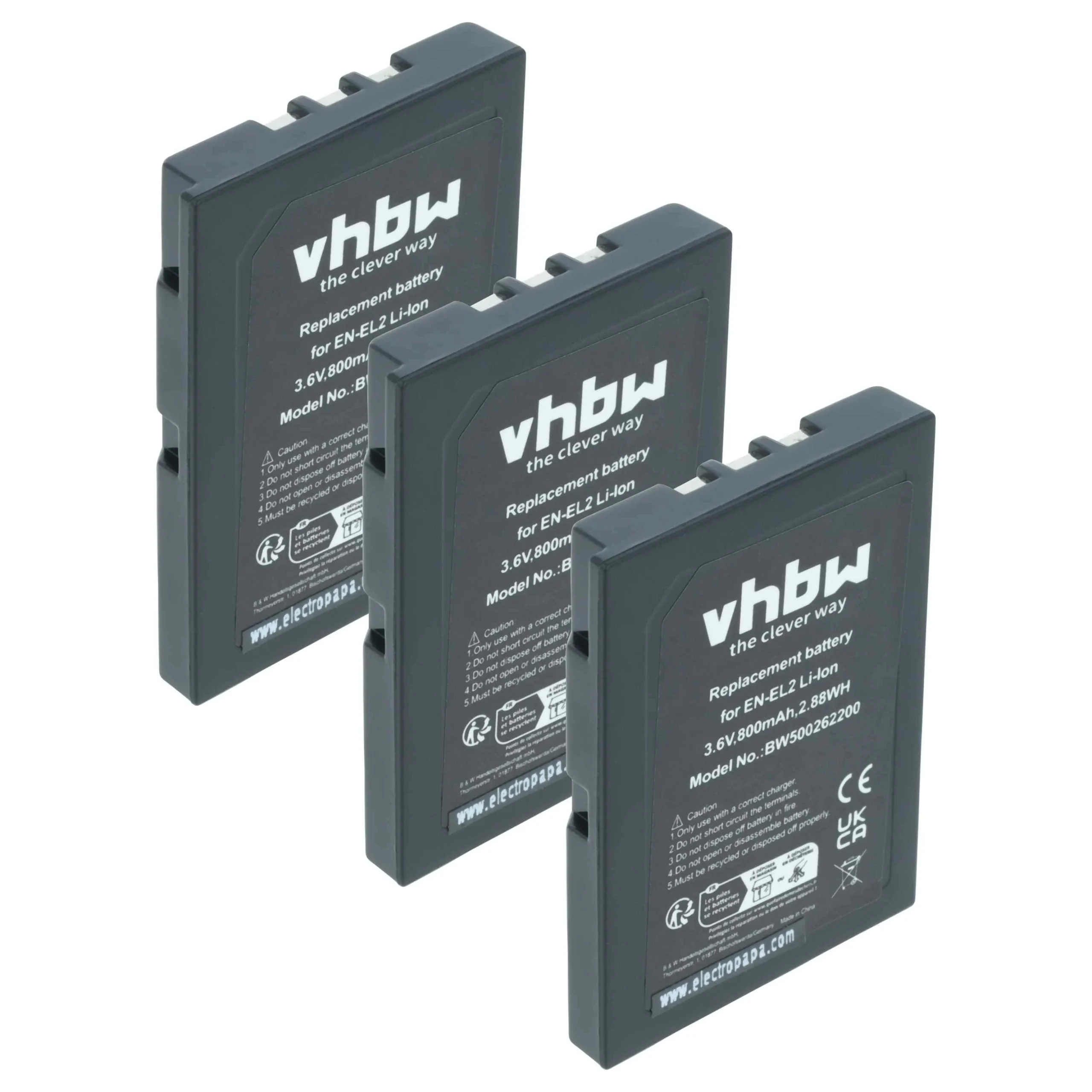 3x Batteries remplace Nikon EN-EL2 pour appareil photo Nikon- 800mAh 3,6V Li-ion